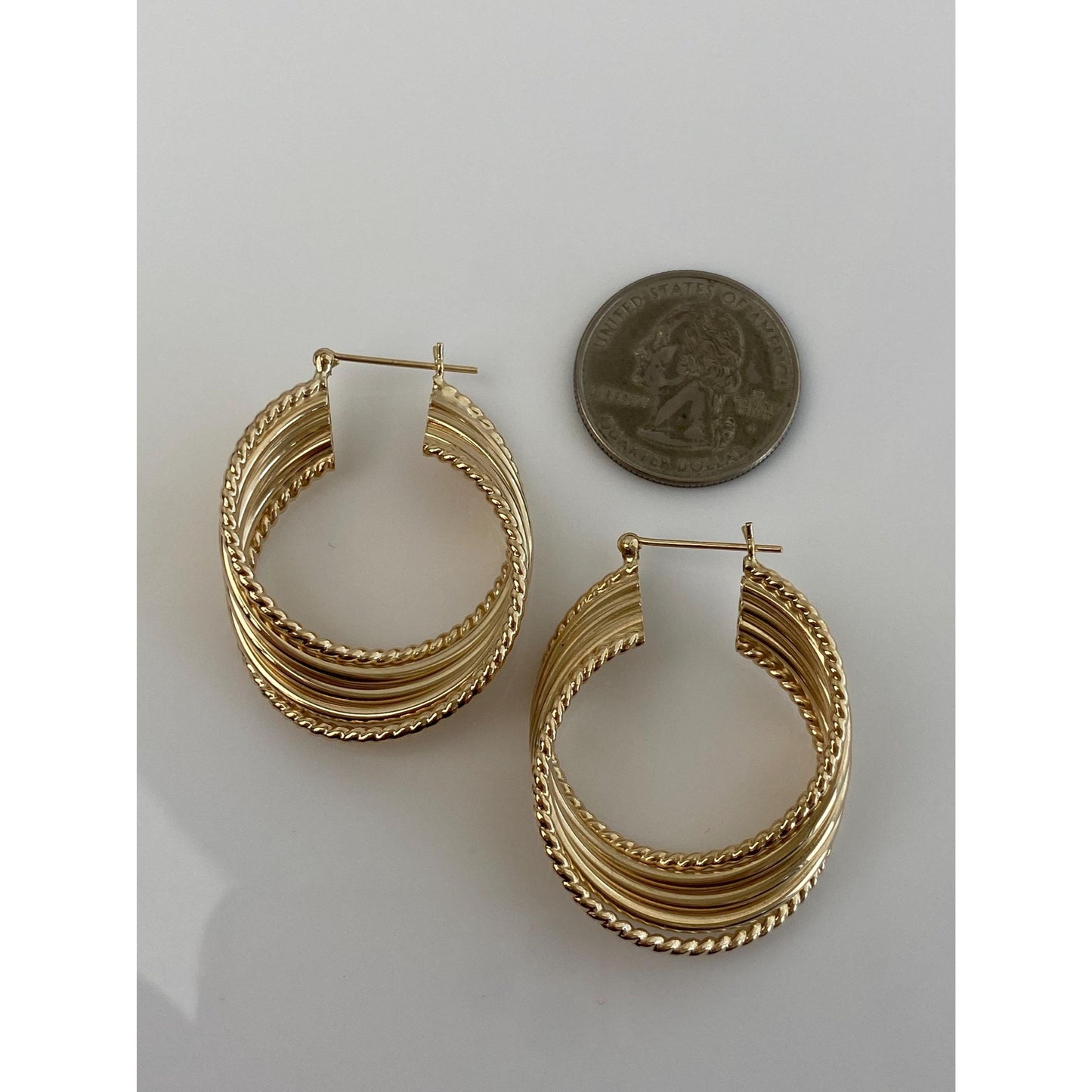 Vintage 14k Yellow Gold Large Layered Hoop Earrings