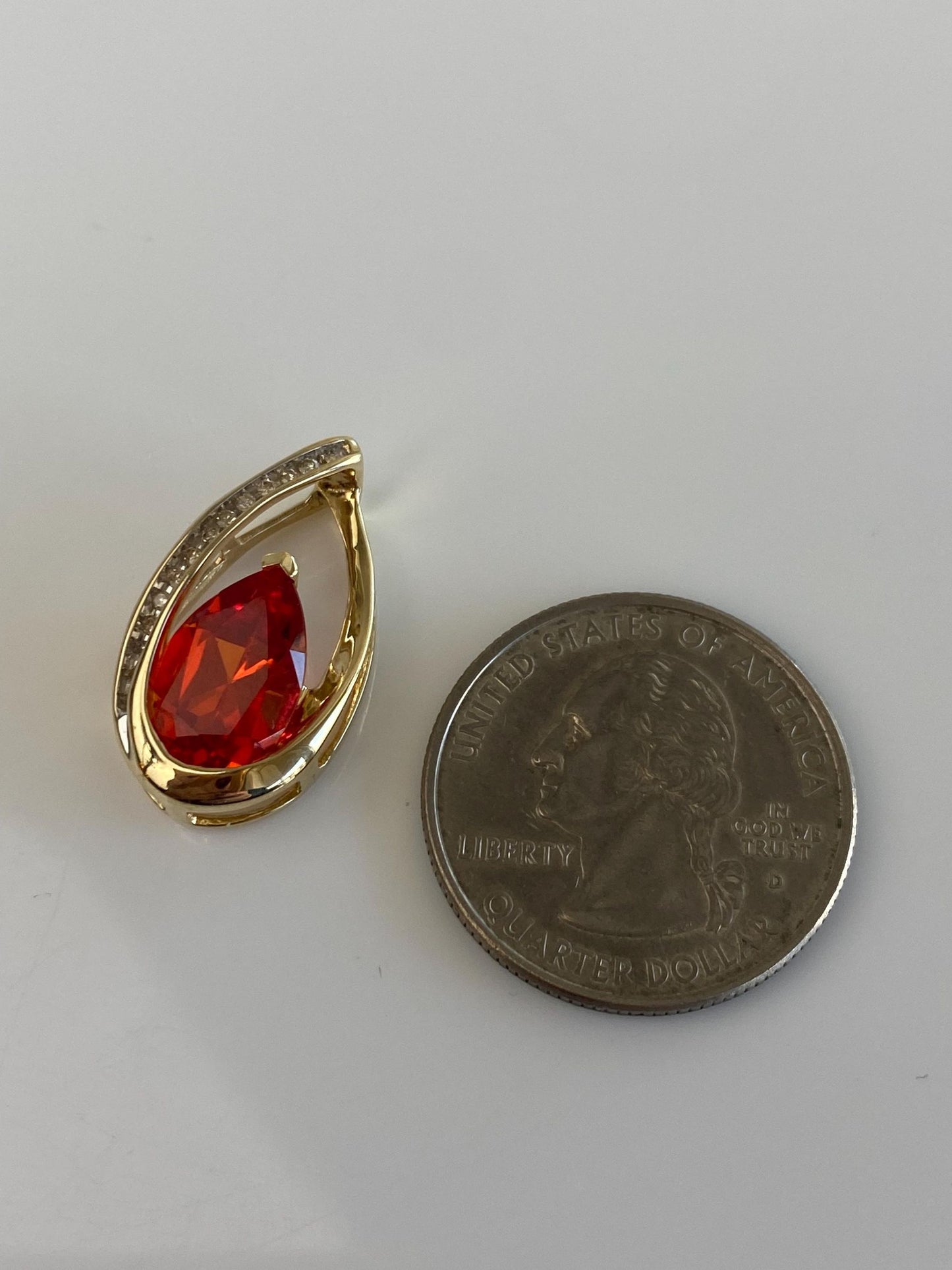 Vintage Solid 10k Yellow Gold Diamond Orange Sapphire Slide Charm