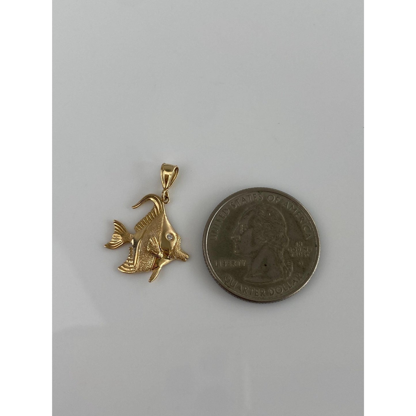 Vintage Solid 14k Yellow Gold Diamond Fish Charm