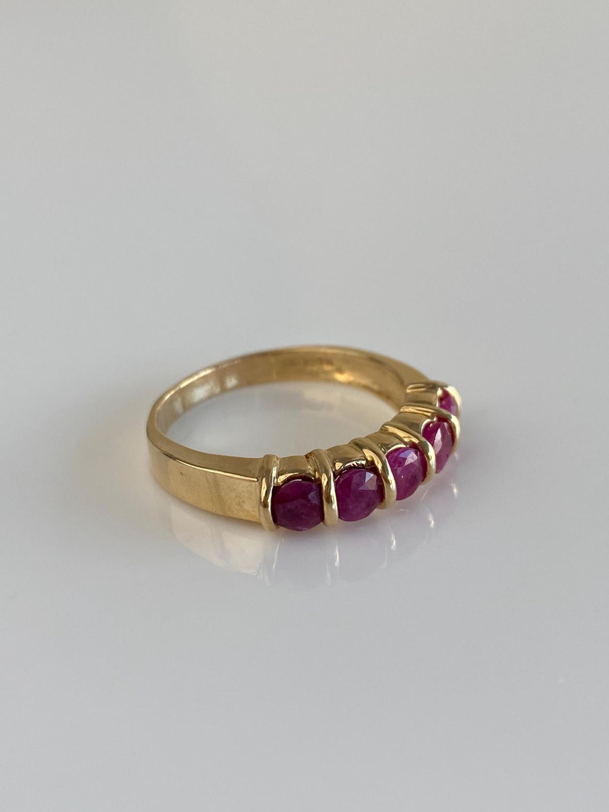Vintage Solid 10k Yellow Gold Ruby Row Ring - Size 8.75
