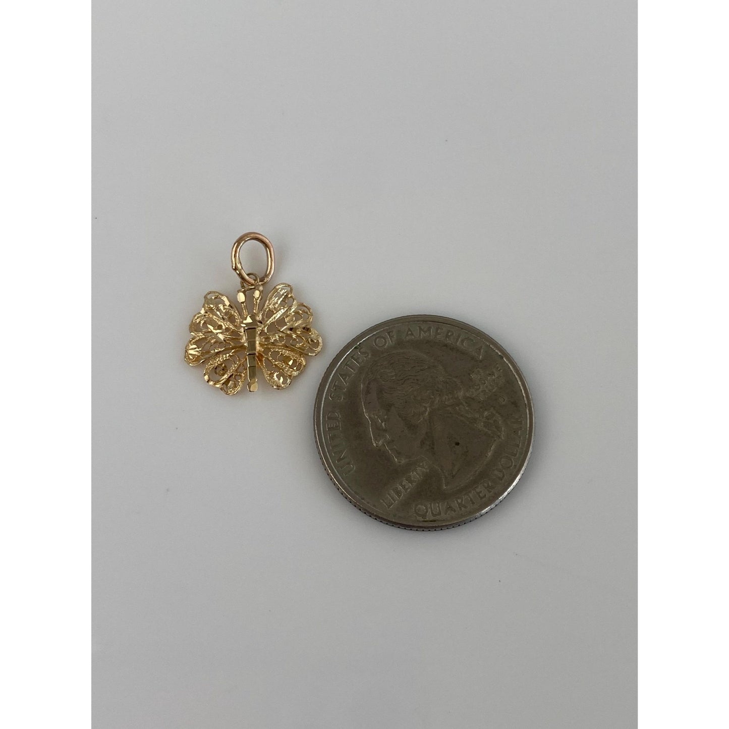 Vintage Solid 14k Yellow Gold Filigree Butterfly Charm