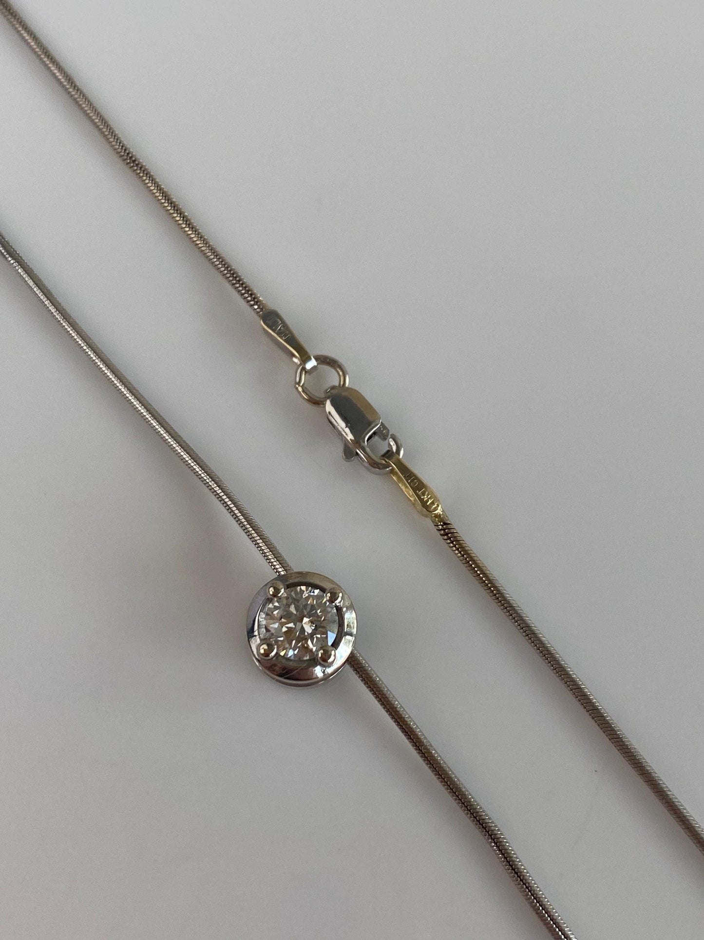 Vintage Solid 14k White Gold Diamond Charm Snake Chain Necklace - 16.25 inches