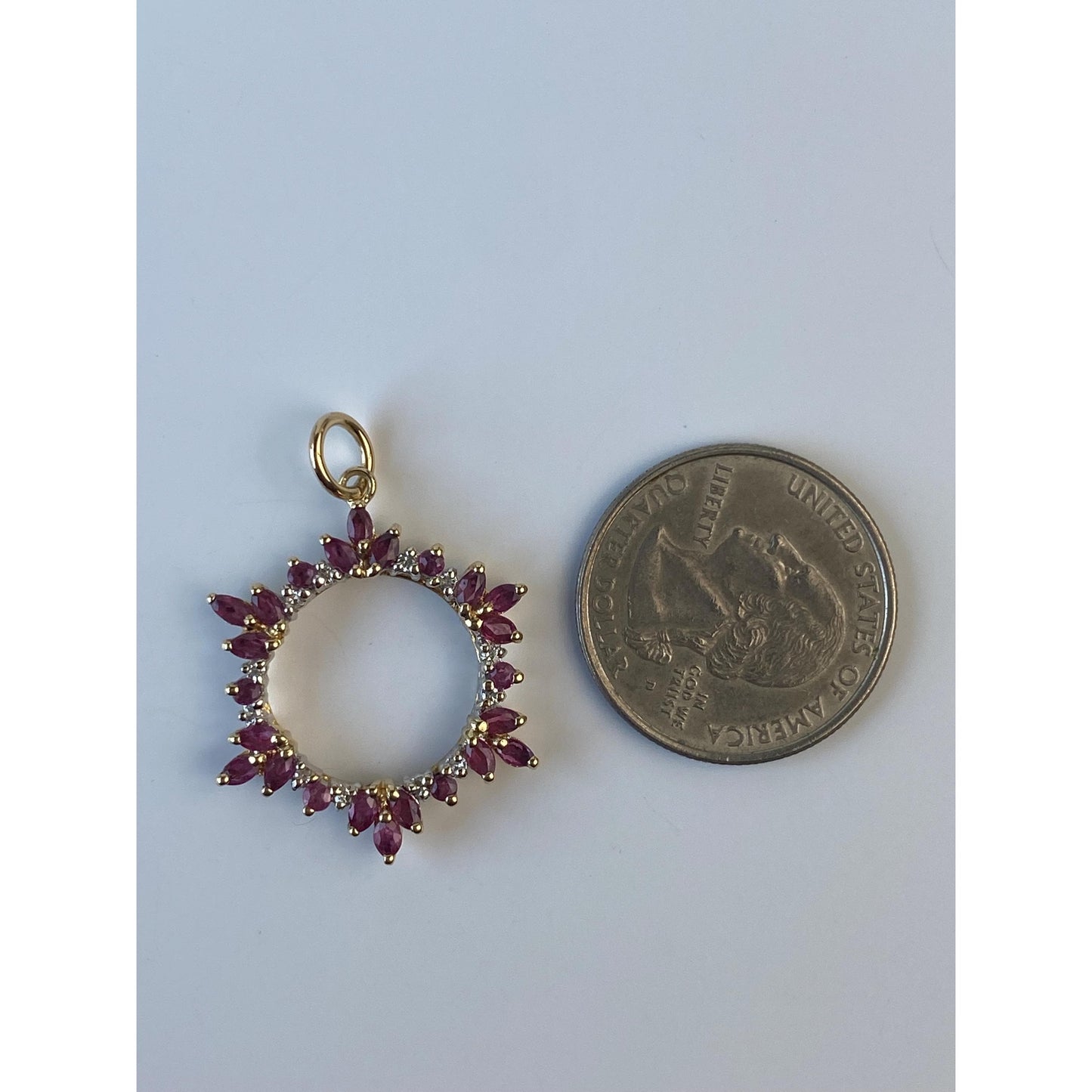 Vintage Solid 14k Yellow Gold Ruby Diamond Open Charm