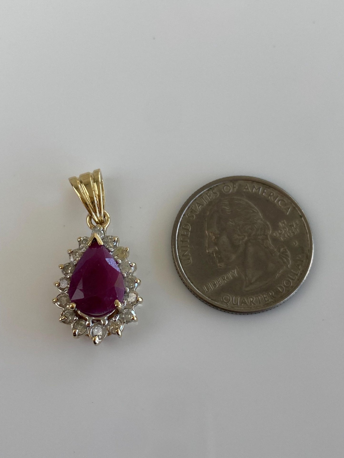 Vintage Solid 14k Yellow Gold Rose Cut Ruby Diamond Halo Teardrop Charm
