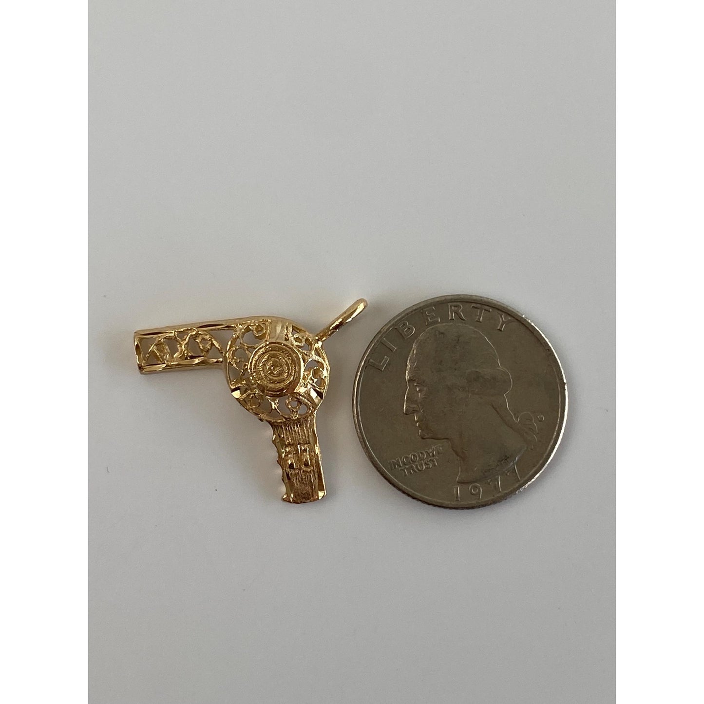 Vintage Solid 14k Yellow Gold Filigree Hair Dryer Charm