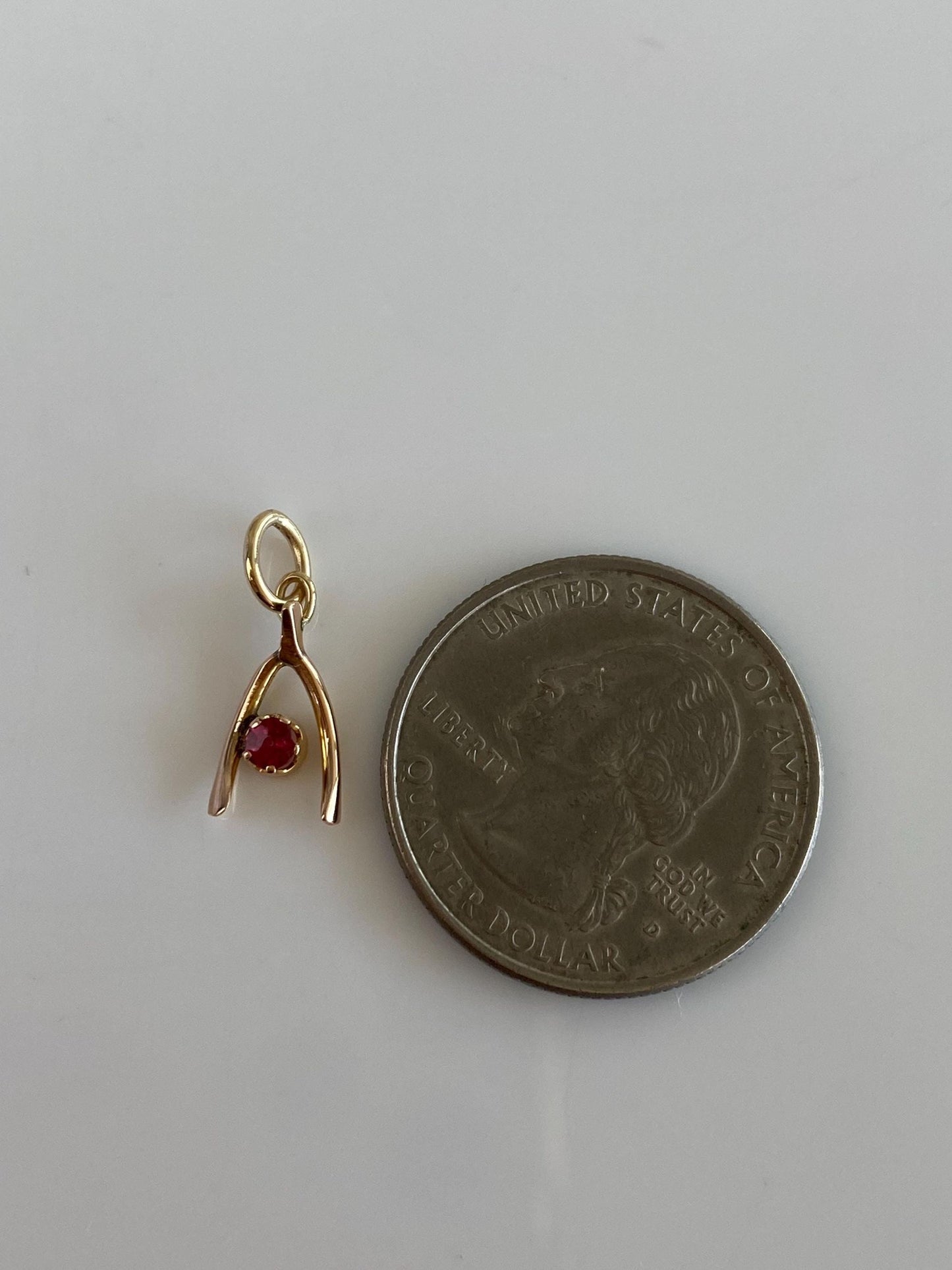 Vintage Solid 8k Yellow Gold Pink Tourmaline Wishbone Charm