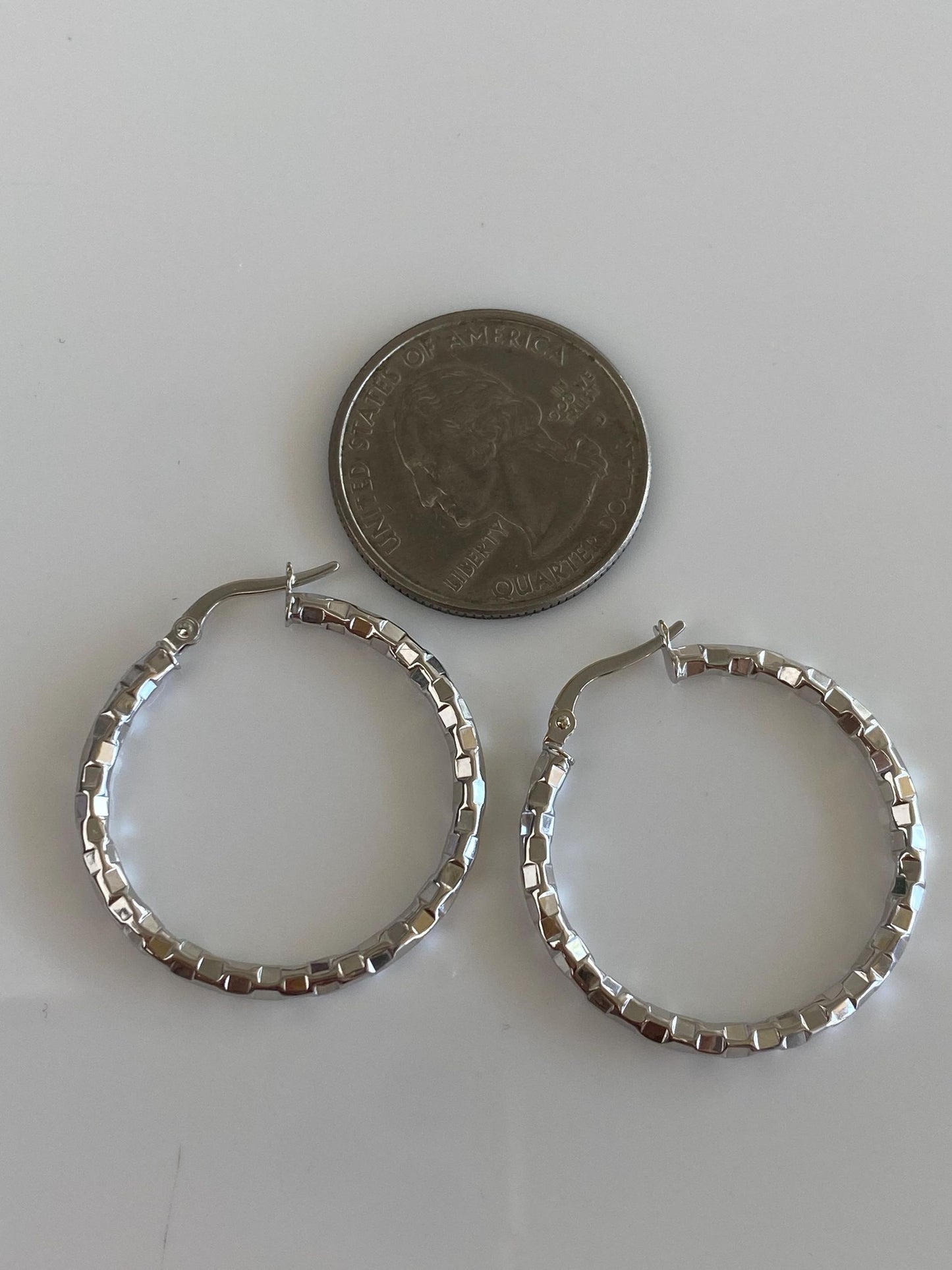 Vintage 14k White Gold Faceted Disco Hoop Earrings