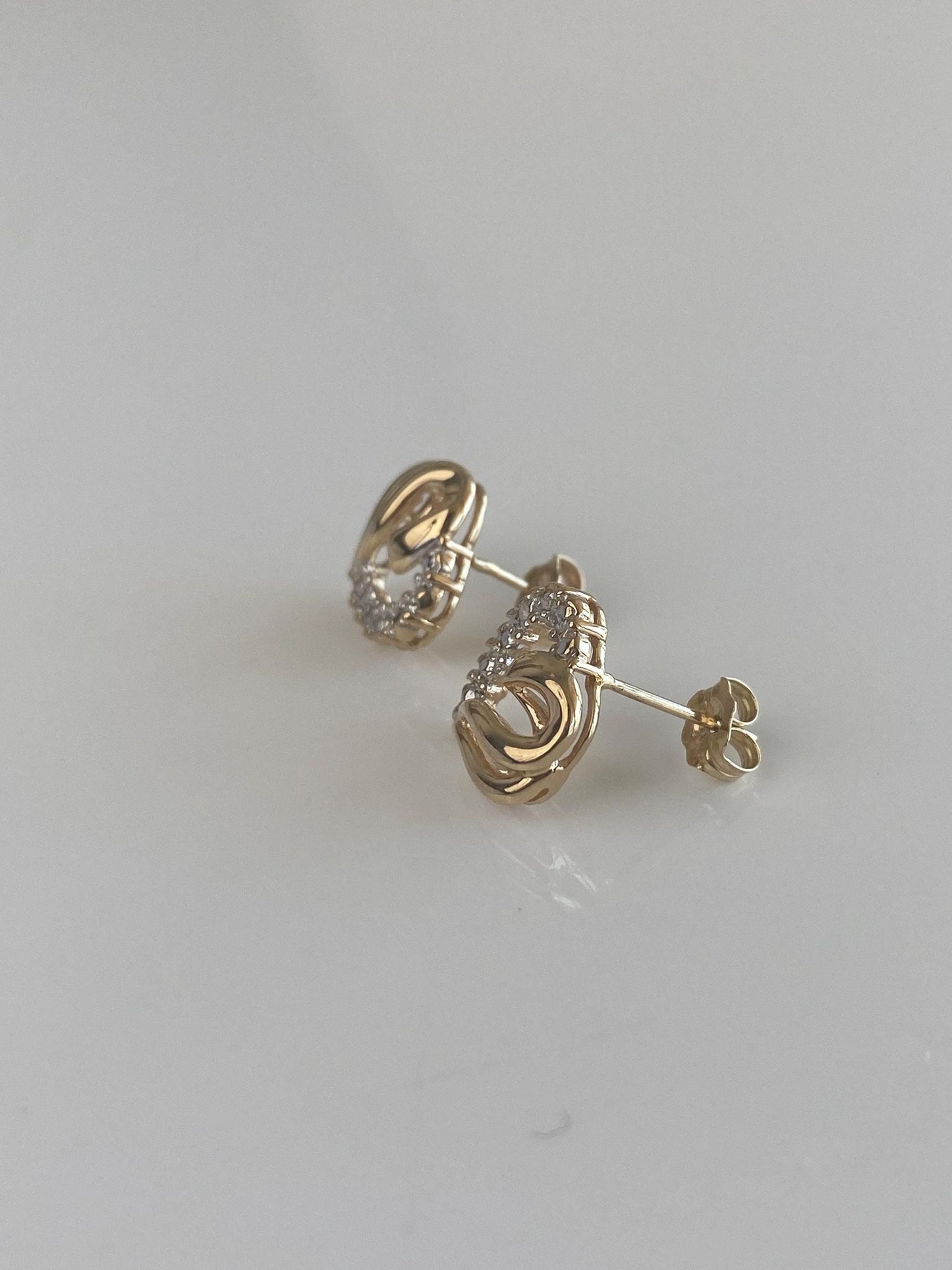 Vintage Solid 10k White & Yellow Gold Heart Stud Earrings