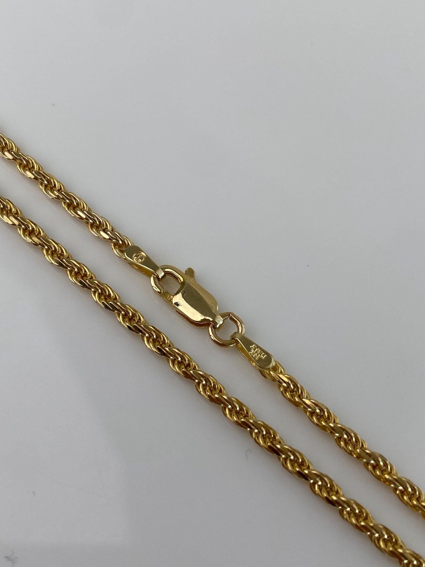 Vintage Solid 14k Yellow Gold Long Diamond Cut Slim Rope Chain Necklace - 30 inches