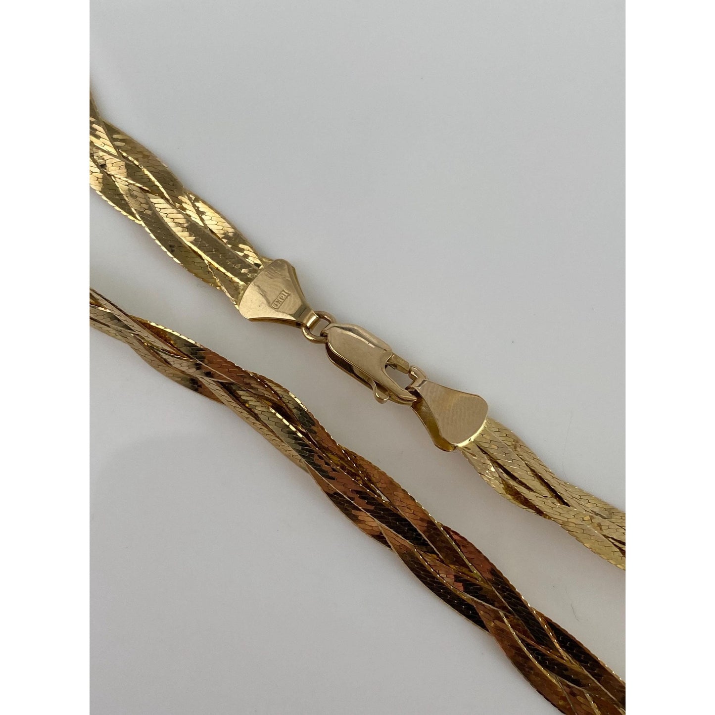 Vintage Solid 14k Yellow Gold Long Braided Herringbone Chain Necklace - 19.75 inches