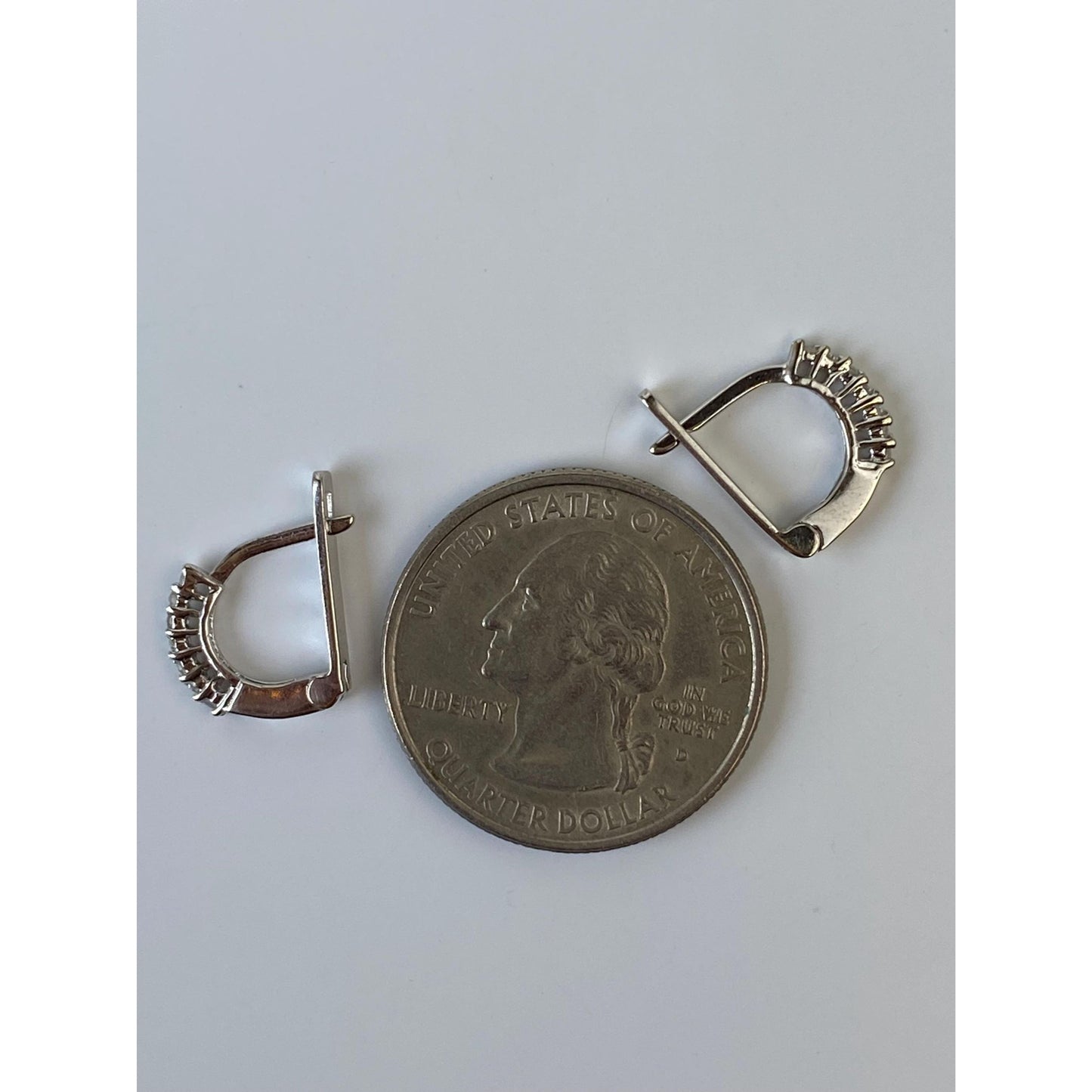 Vintage Solid 10k White Gold Clear Sapphire Half Hoop Earrings