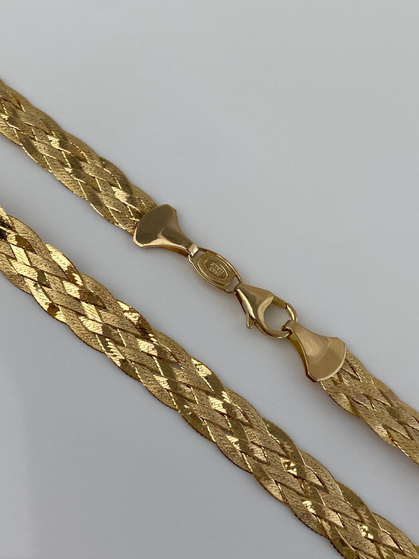 Vintage Solid 14k Yellow Gold Woven Flat Chain Necklace - 16.75 inches