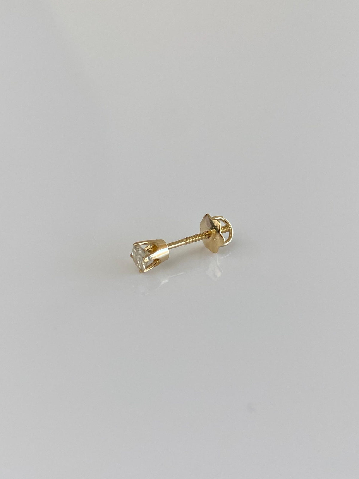 Vintage Solid 14k Yellow Gold SINGLE Diamond Screw Back Stud Earring