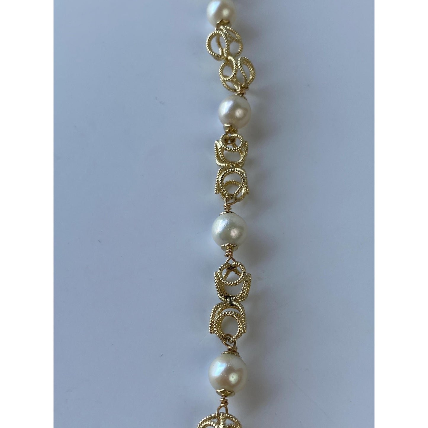 Vintage Solid 14k Yellow Gold Pearl Fancy Link Bracelet - 7.5 inches