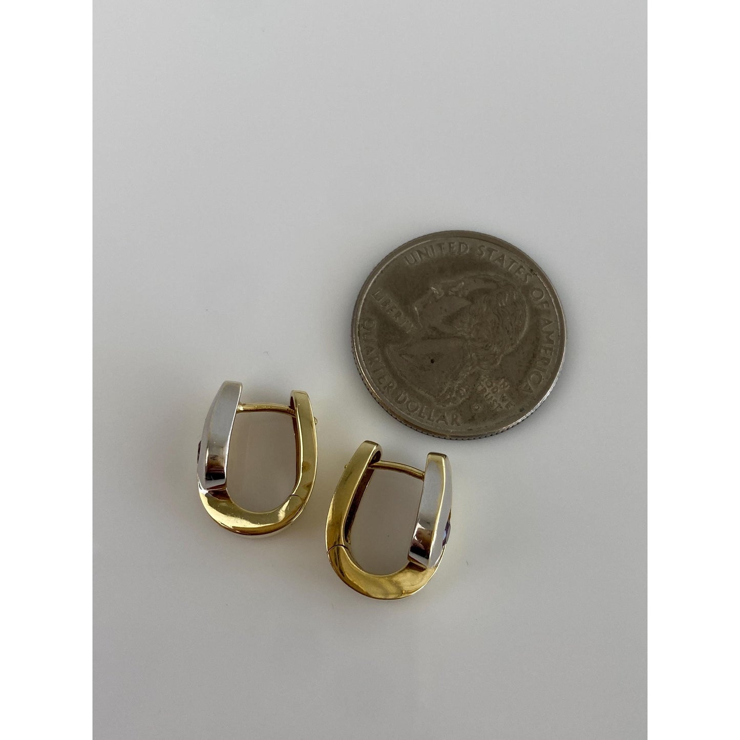 Vintage Solid 14k White & Yellow Gold Amethyst Hoop Earrings