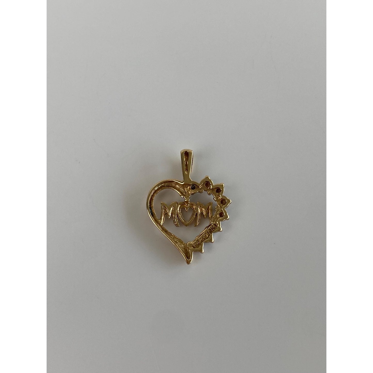 Solid 10k Yellow Gold Clear Sapphire 'Mom' Heart Charm