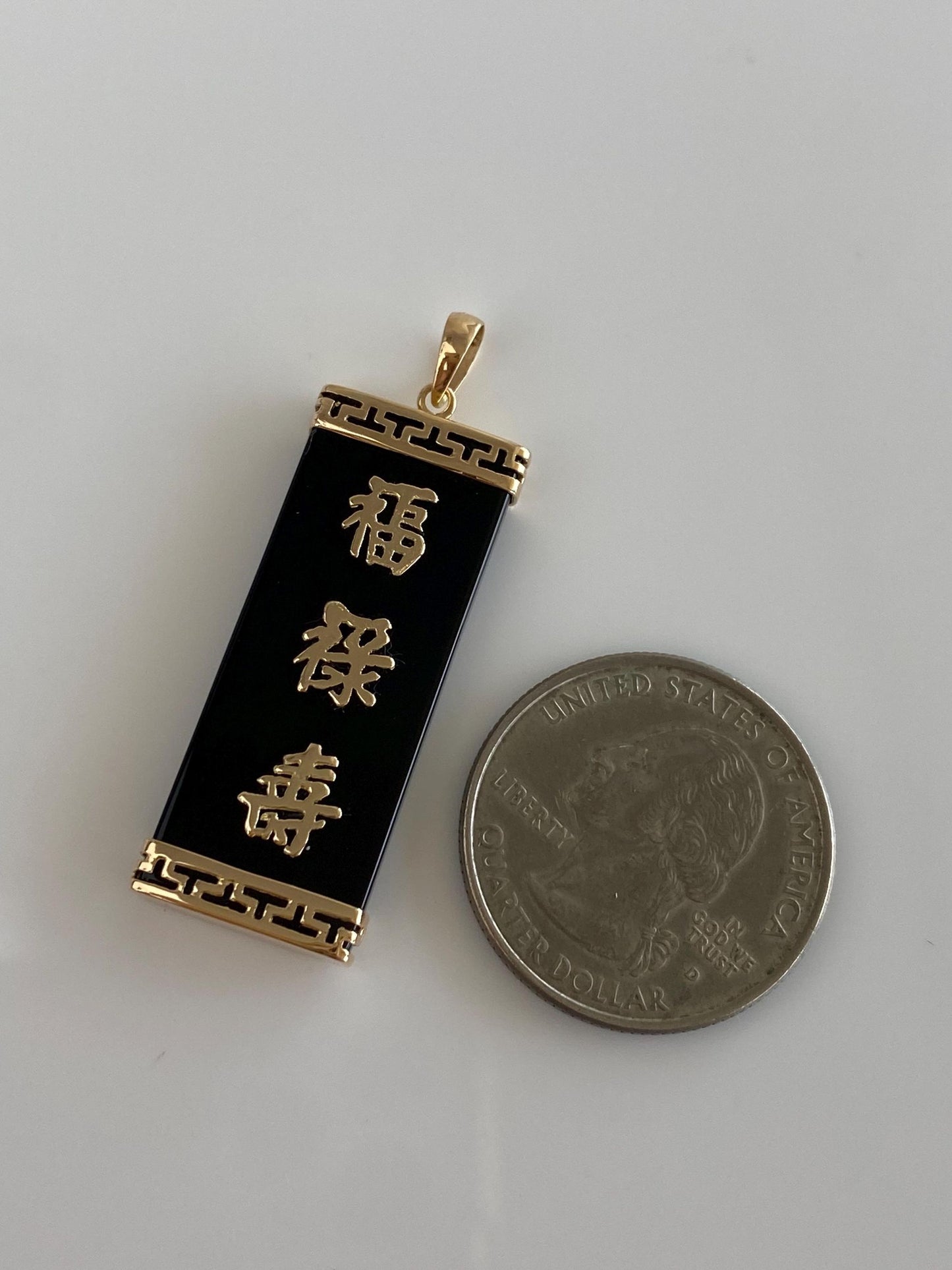Vintage Solid 14k Yellow Gold Black Onyx Chinese Characters Charm
