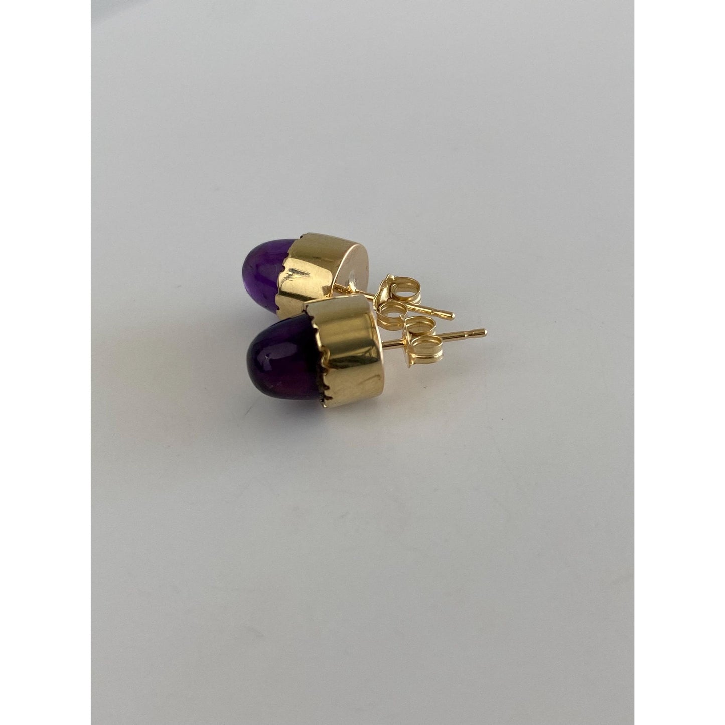 Vintage Solid 10k Yellow Gold Amethyst Bullet Stud Earrings
