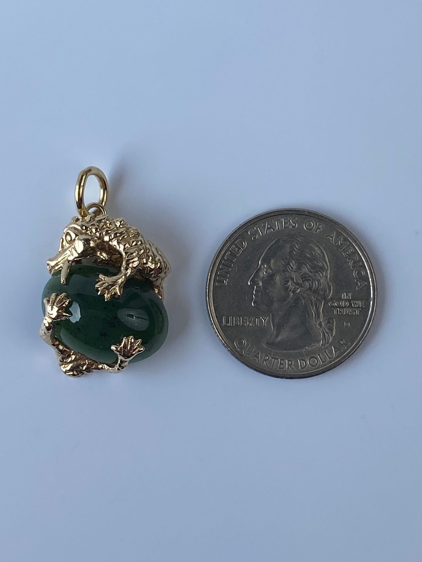 Vintage Solid 14k Yellow Gold Jade Dragon Charm