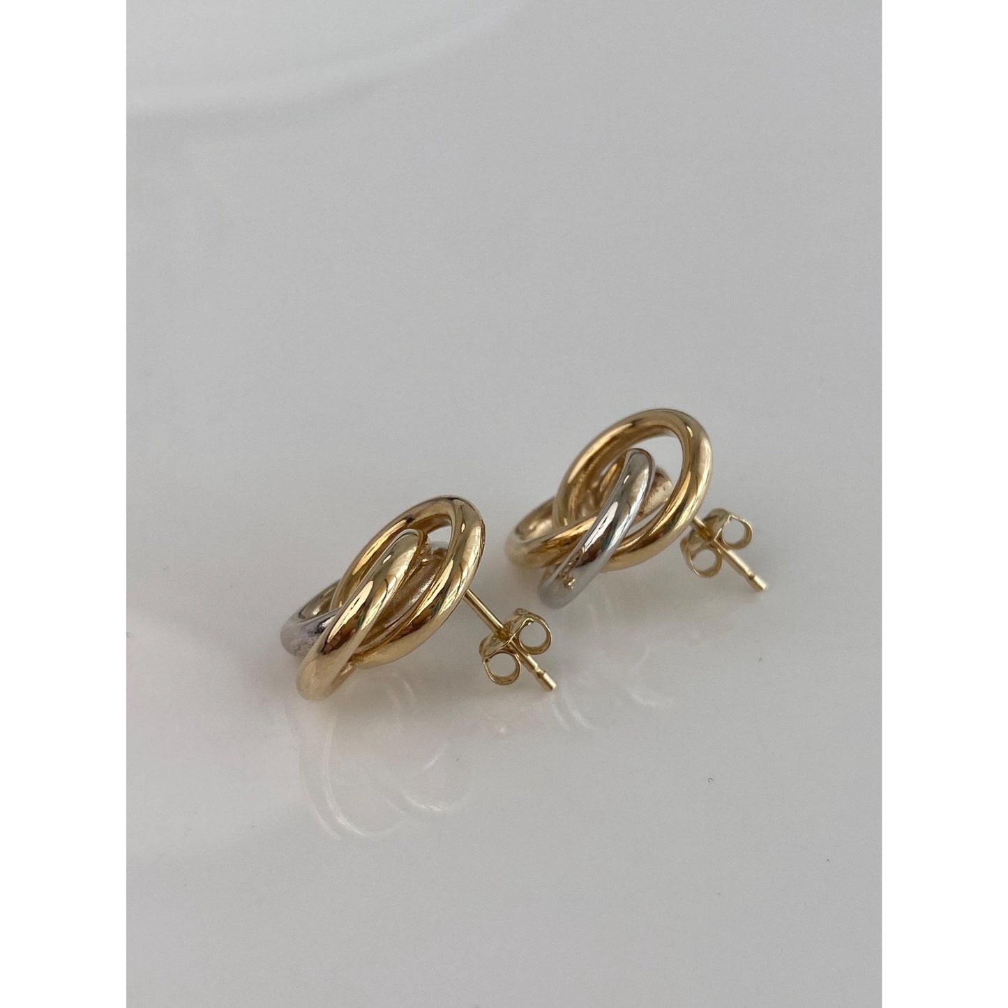 Vintage 14k White & Yellow Gold Knot Stud Earrings