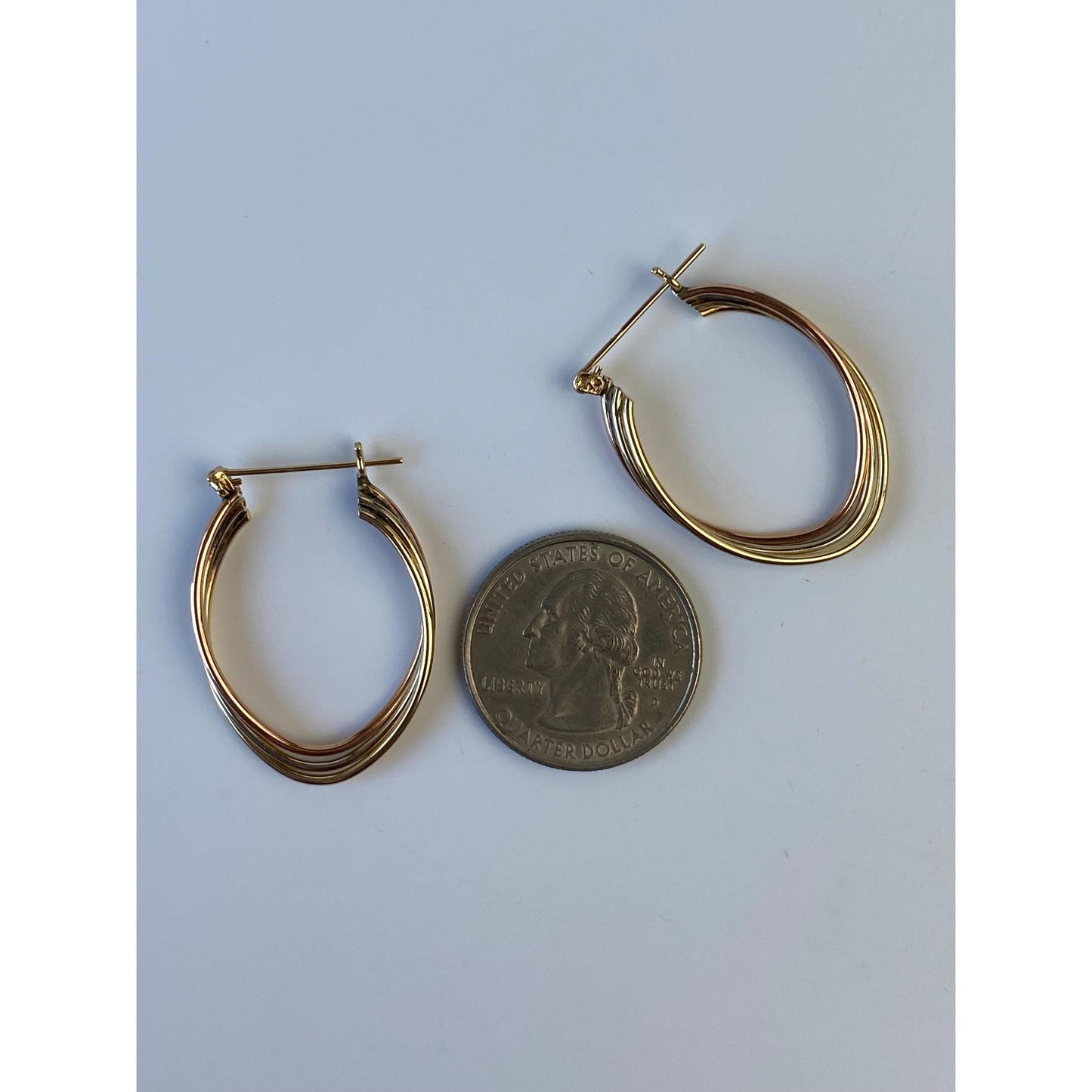 Vintage 14k Tri Tone Gold Layered Oval Hoop Earrings