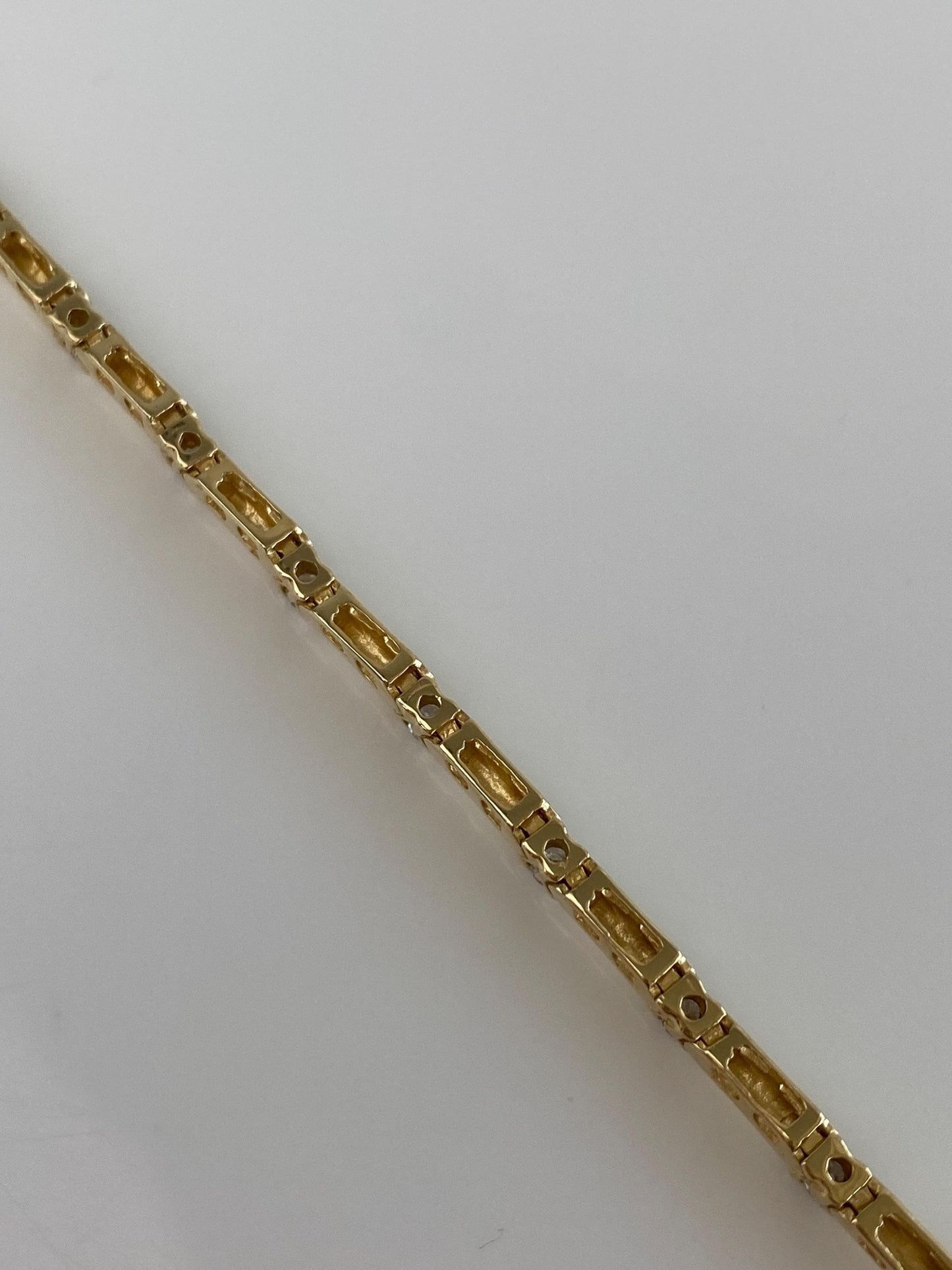 Vintage Solid 14k Yellow Gold Diamond Bar Link Bracelet - 8 Inches