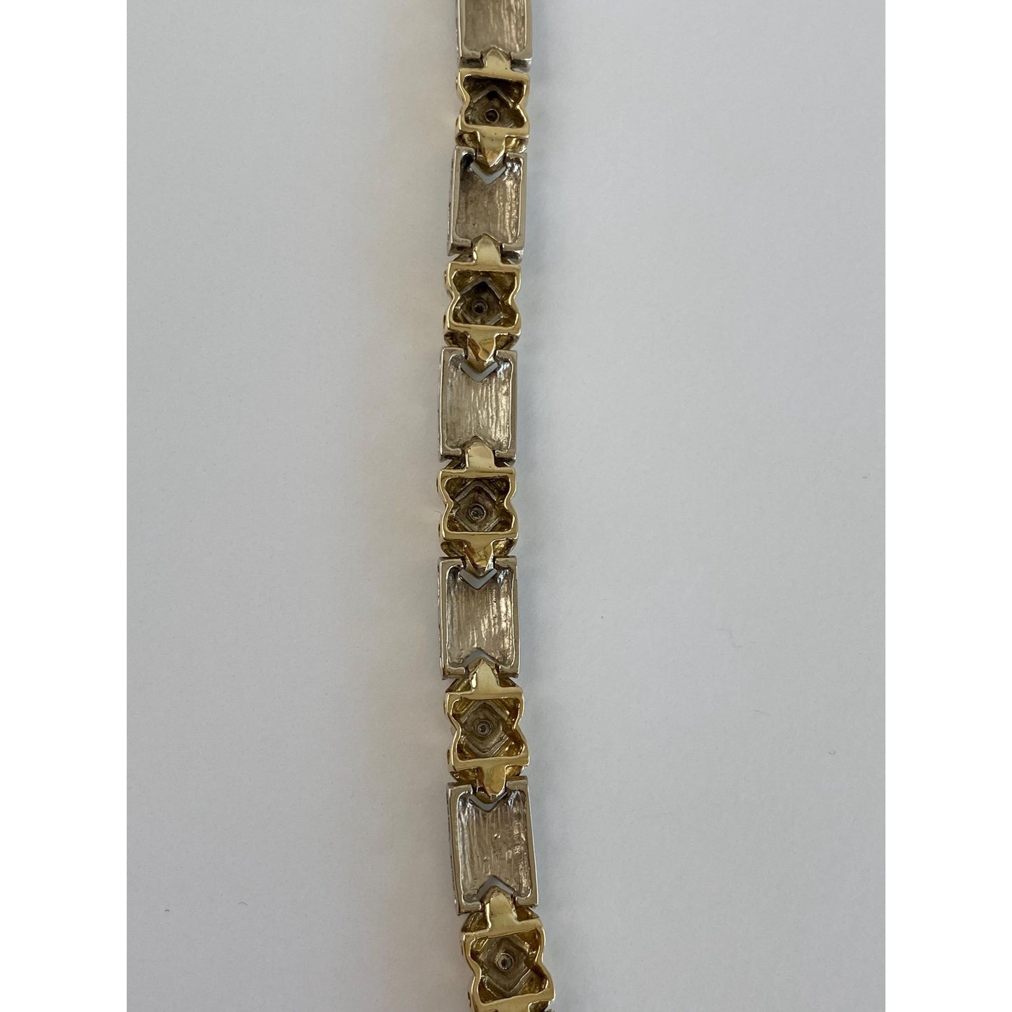 Solid 14k White & Yellow Gold Diamond Link Bracelet - 7.25 inches