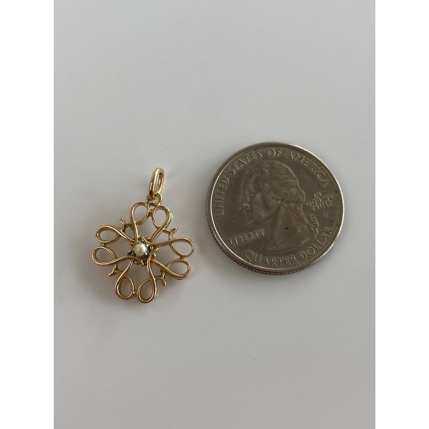 Vintage Solid 10k Yellow Gold Ornate Seed Pearl Charm