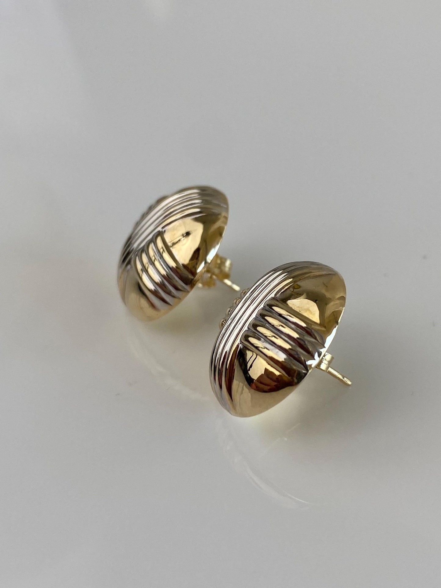 Vintage 14k White & Yellow Gold X Pattern Domed Stud Earrings