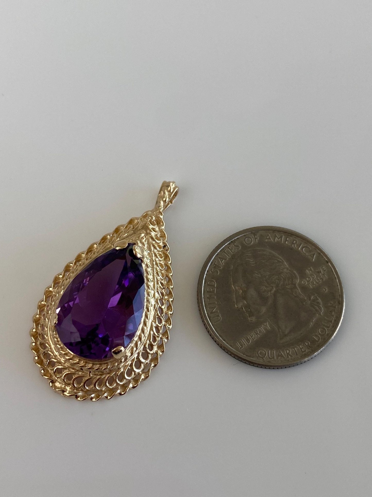 Vintage Solid 14k Yellow Gold Amethyst Teardrop Charm