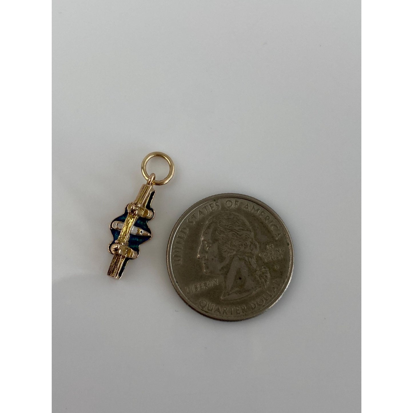 Vintage Solid 9k Yellow Gold Enamel Boat Opening Bridge Charm