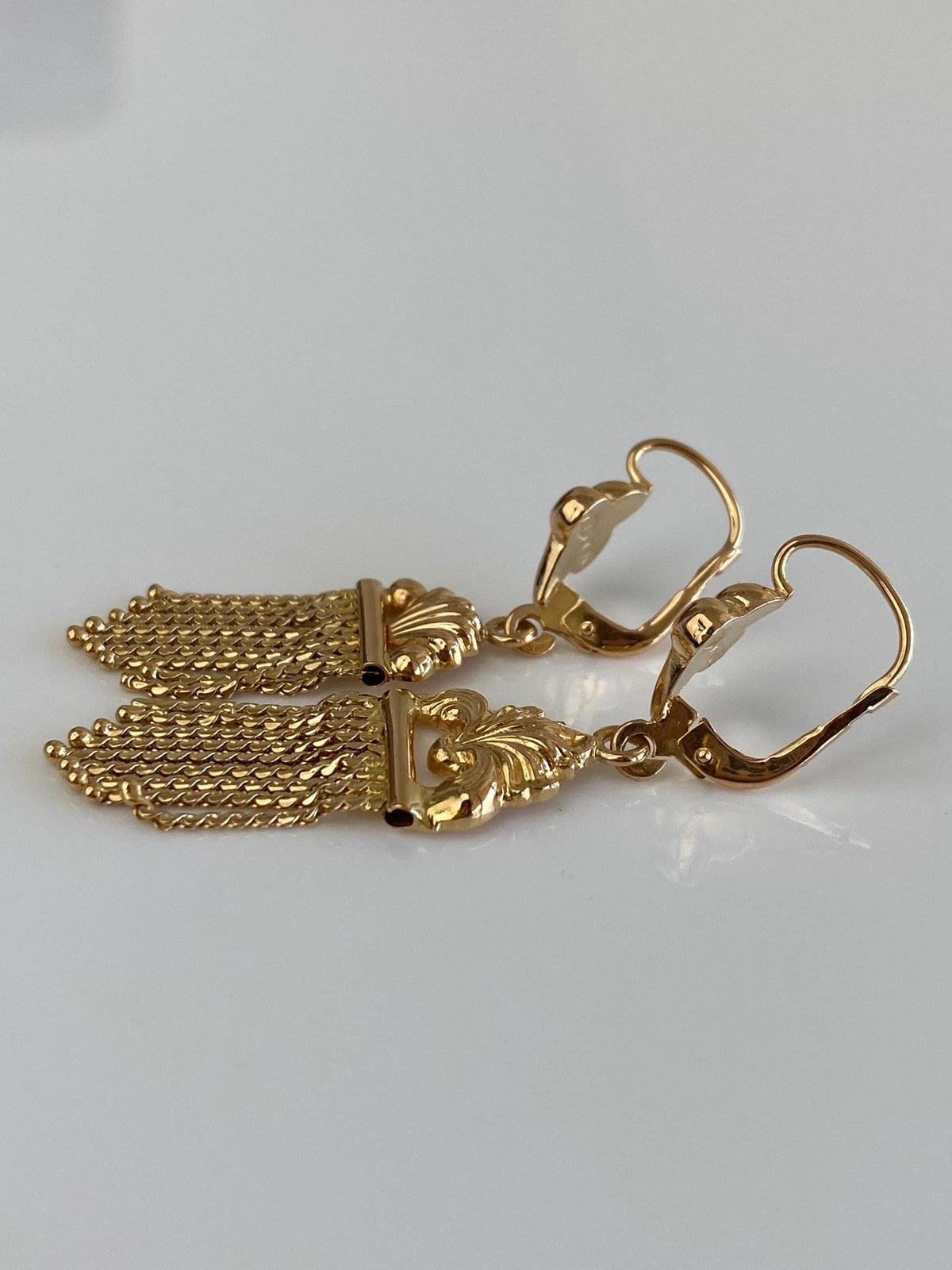 Vintage 18k Yellow Gold Serpentine Chain Fringe Dangle Earrings