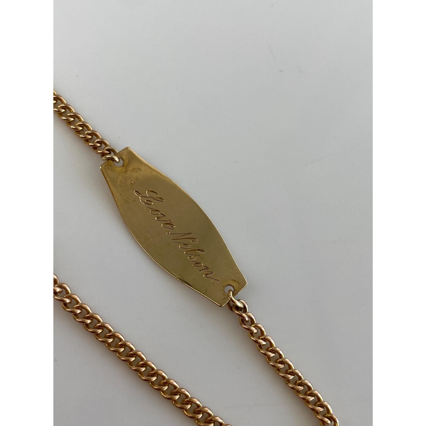 Vintage Solid 10k Yellow Gold ID Curb Chain Bracelet - 7 inches