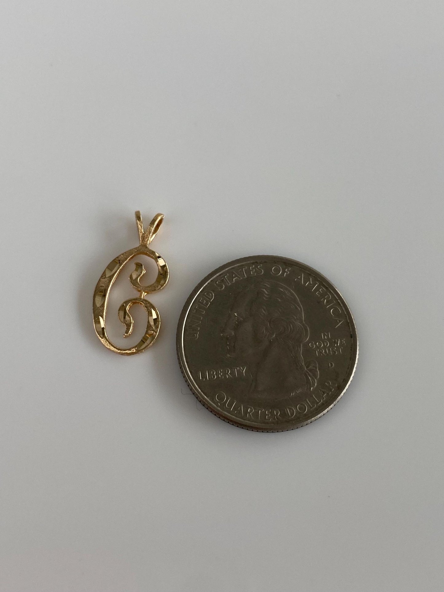 Solid 14k Yellow Gold Diamond Cut Initial "C" Charm