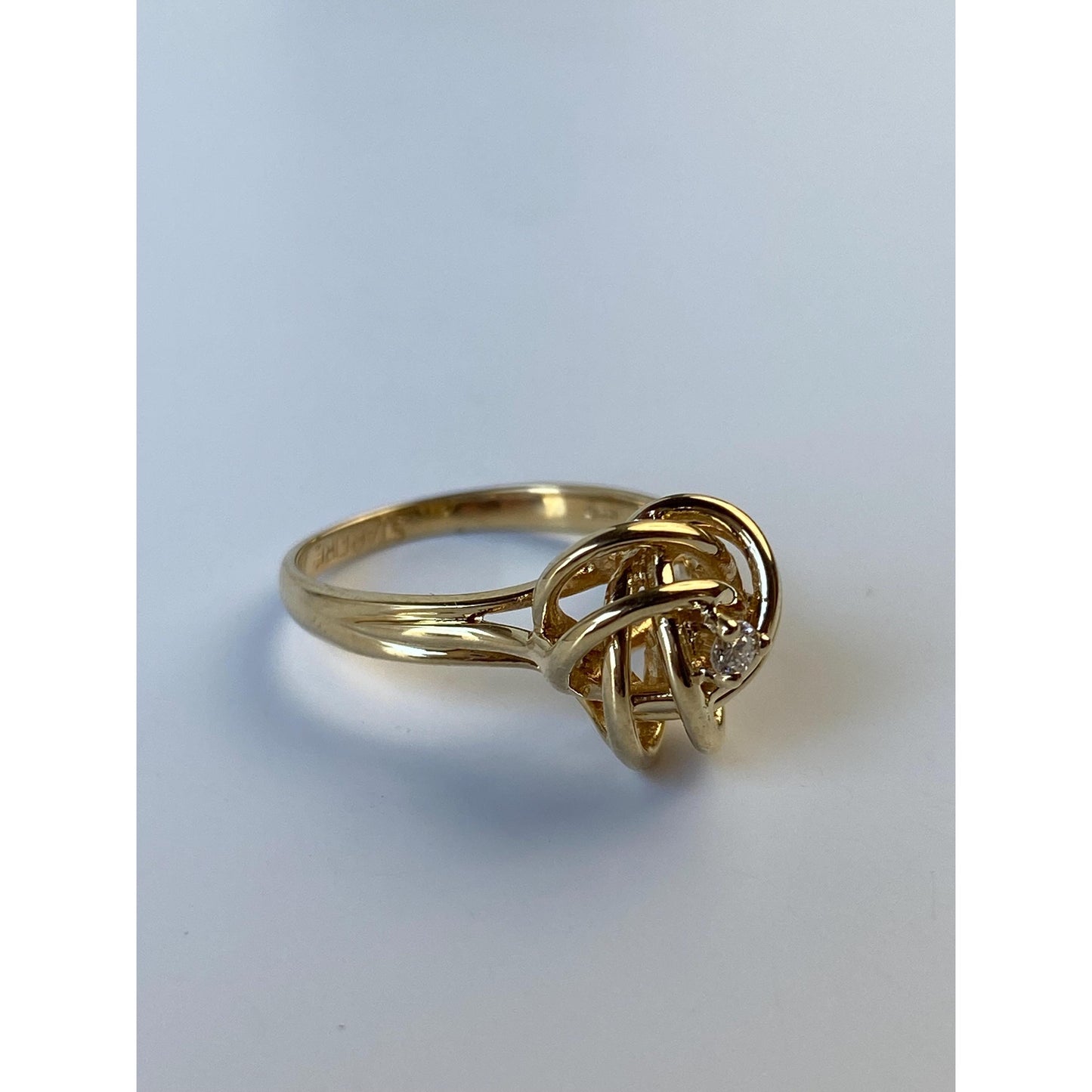Vintage Solid 14k Yellow Gold Diamond Knot Ring - Size 6.5