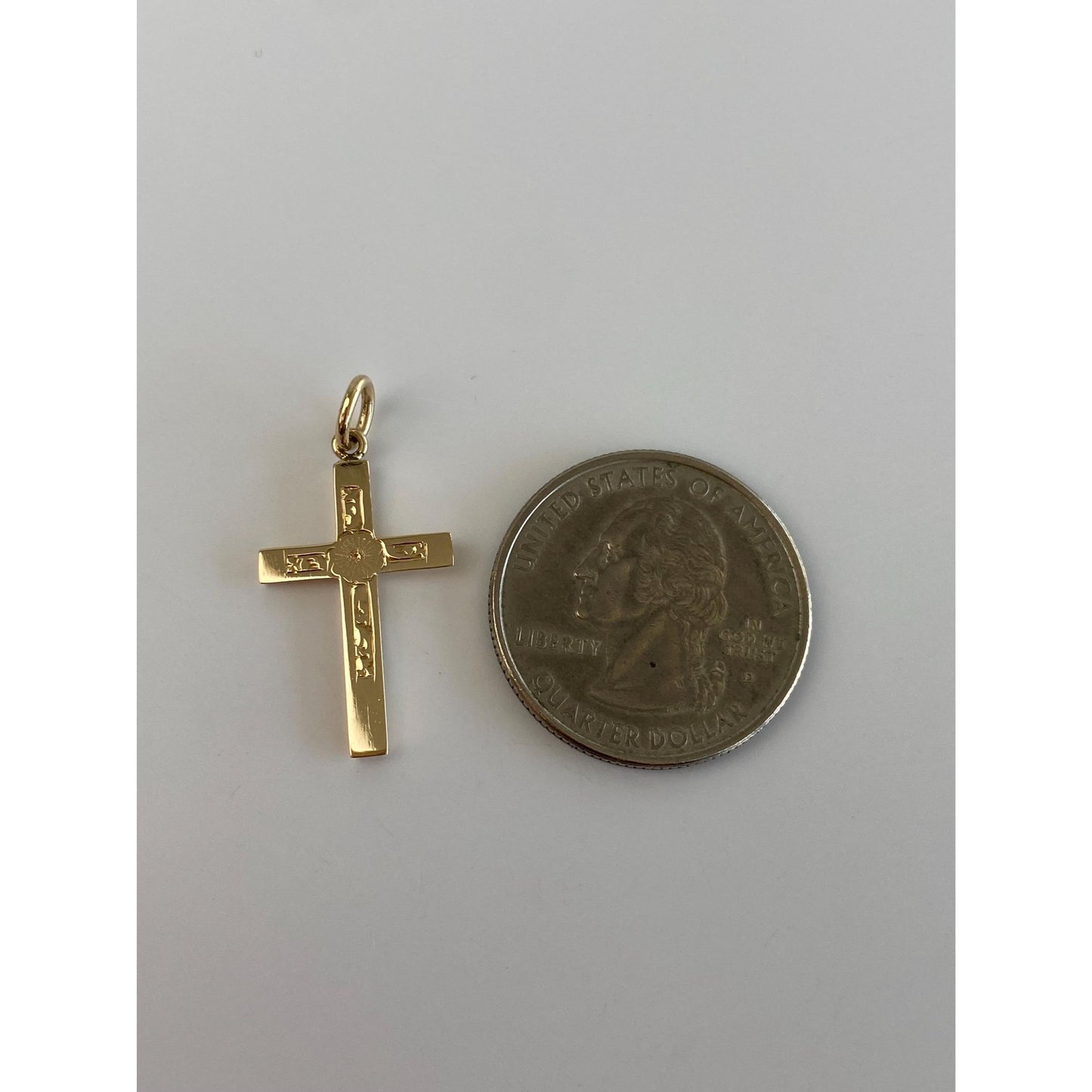 Vintage 10k Yellow Gold Engraved Floral Cross Charm