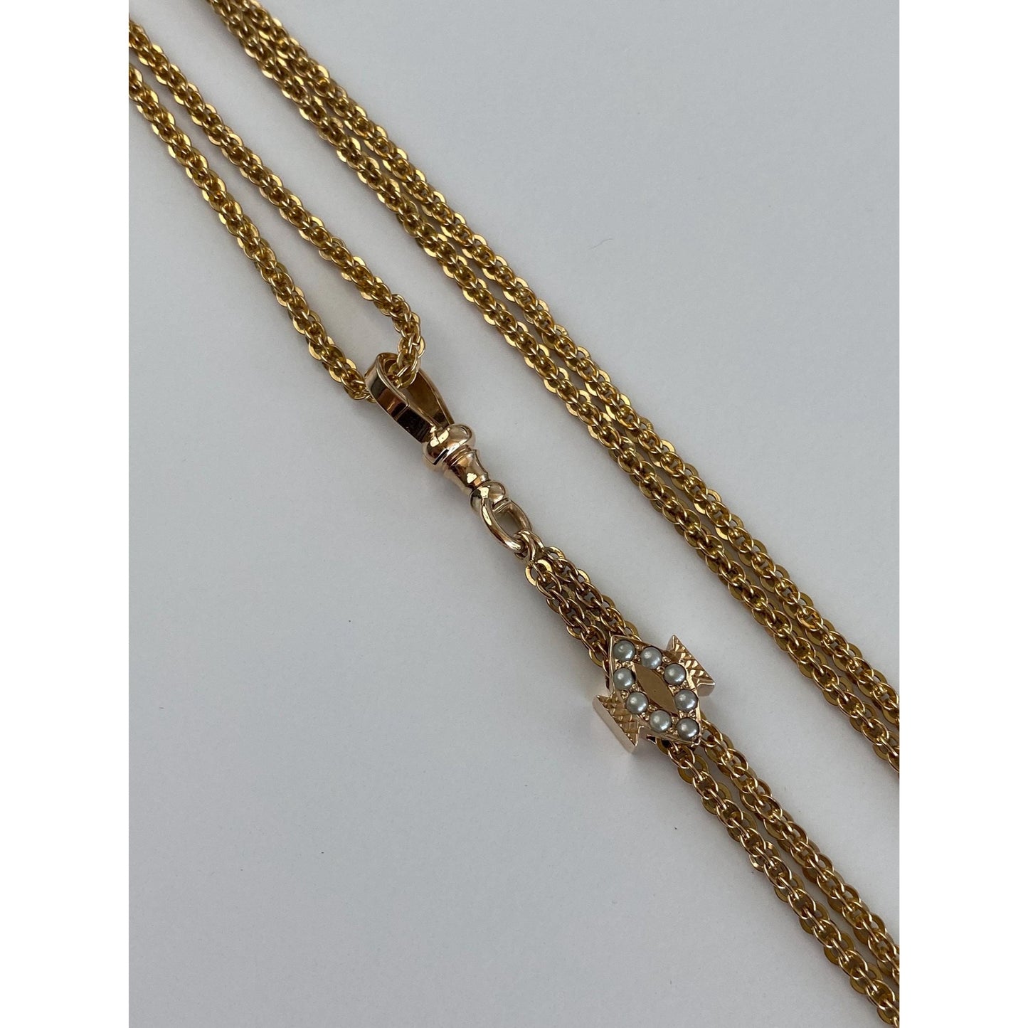 Vintage Solid 14k Yellow Gold Pearl Fancy Link Charm Holder Necklace - 50.5 inches