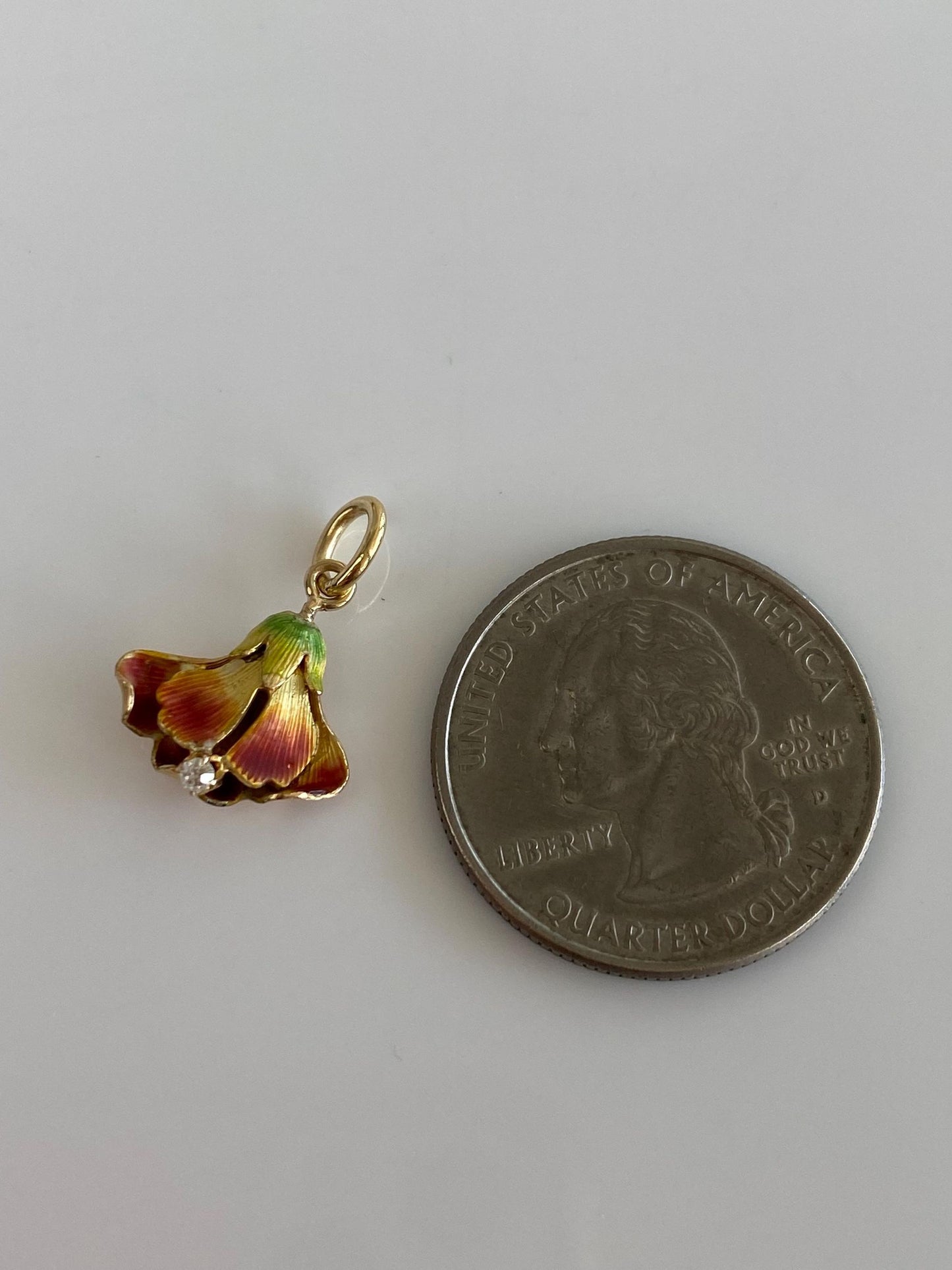 Vintage Solid 9k Yellow Gold Enamel Diamond Flower Stick Pin Conversion Charm