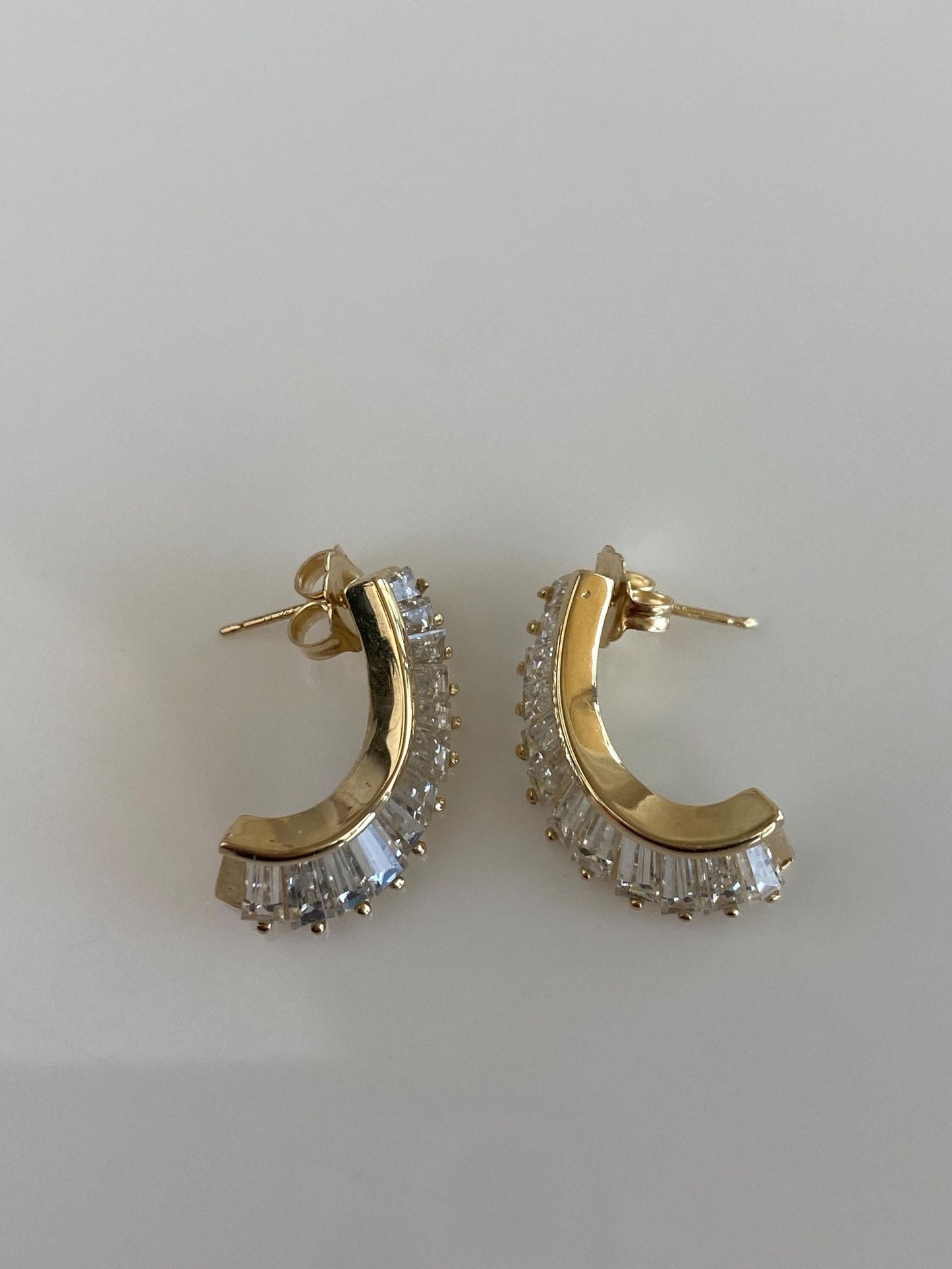 Solid 14k Yellow Gold Baguette Cubic Zirconia Drop Earrings