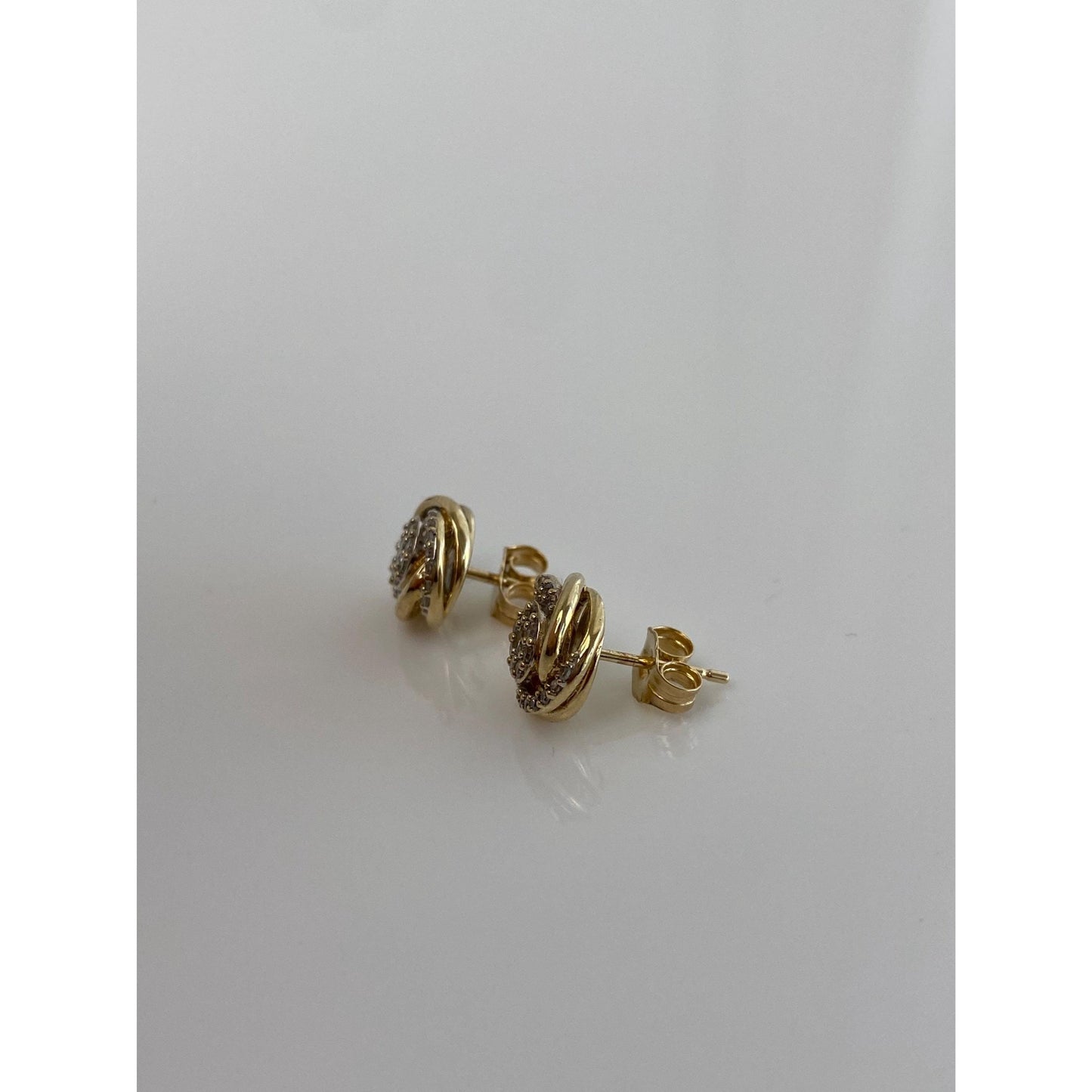 Vintage Solid 10k Yellow Gold Diamond Knot Stud Earrings