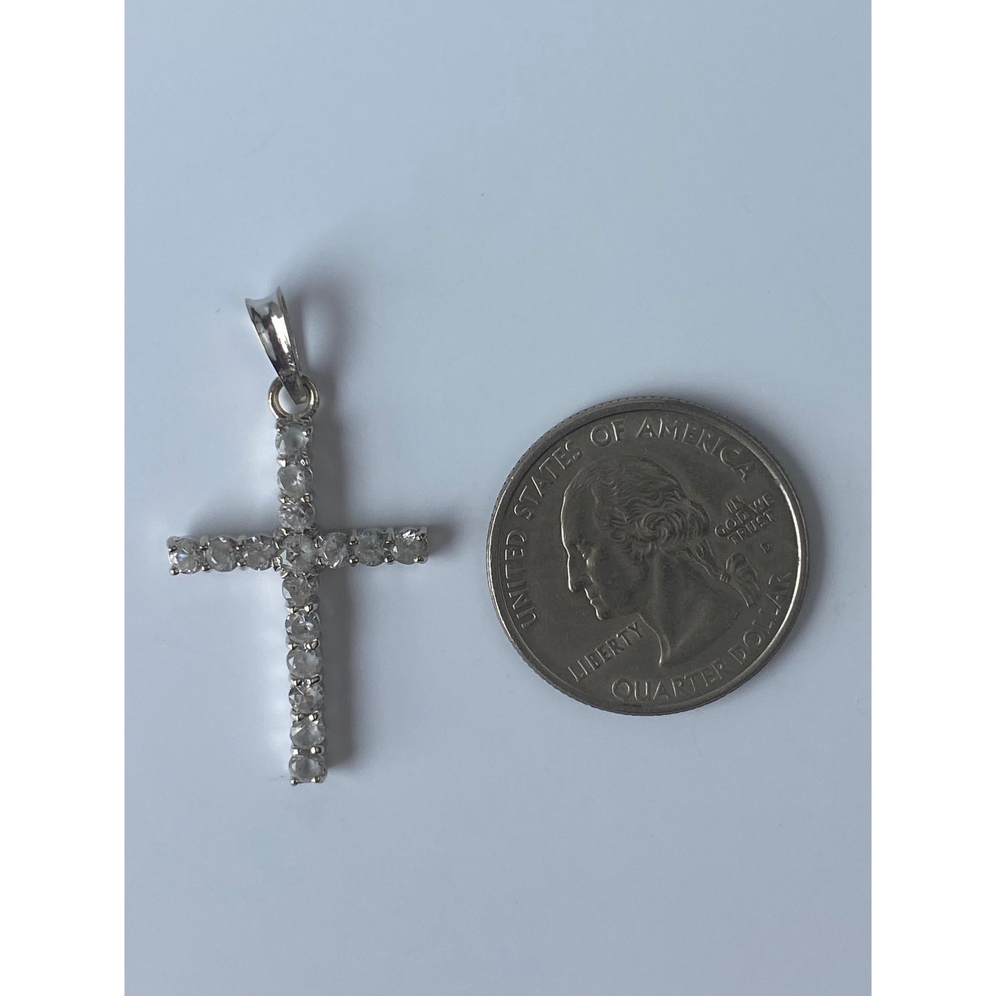 Vintage Solid 18k White Gold Quartz Cross Charm