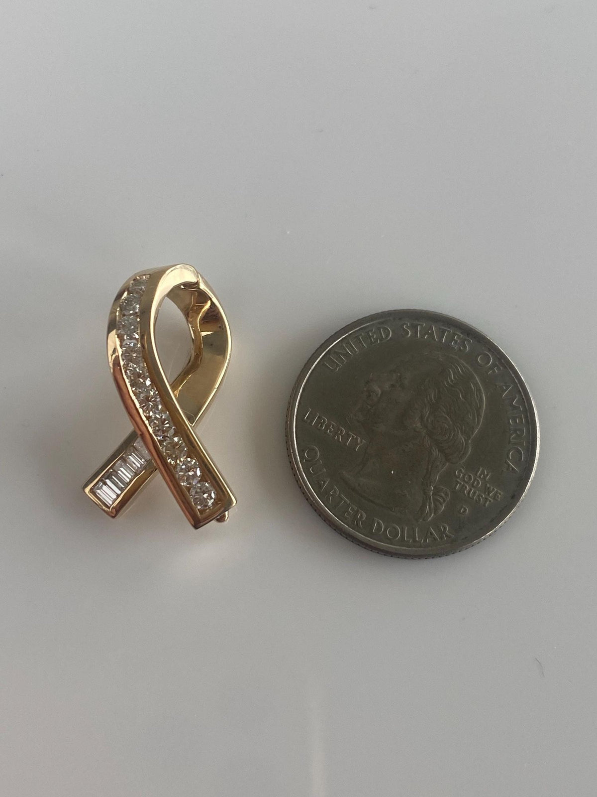 Solid 14k Yellow Gold Baguette & Round Diamond Twist Charm