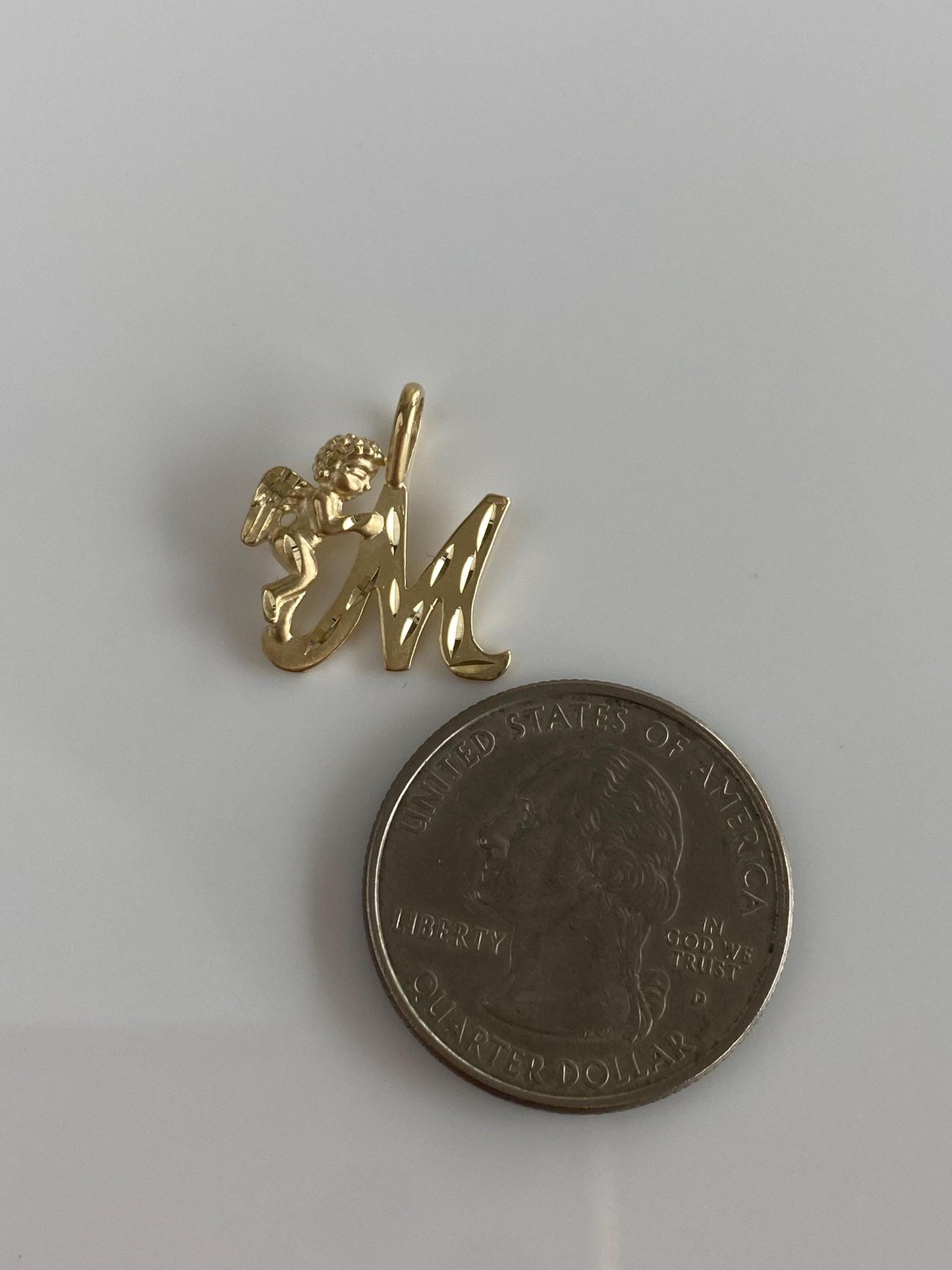 Vintage Solid 10k Yellow Gold Diamond Cut Angel Initial 'M' Charm