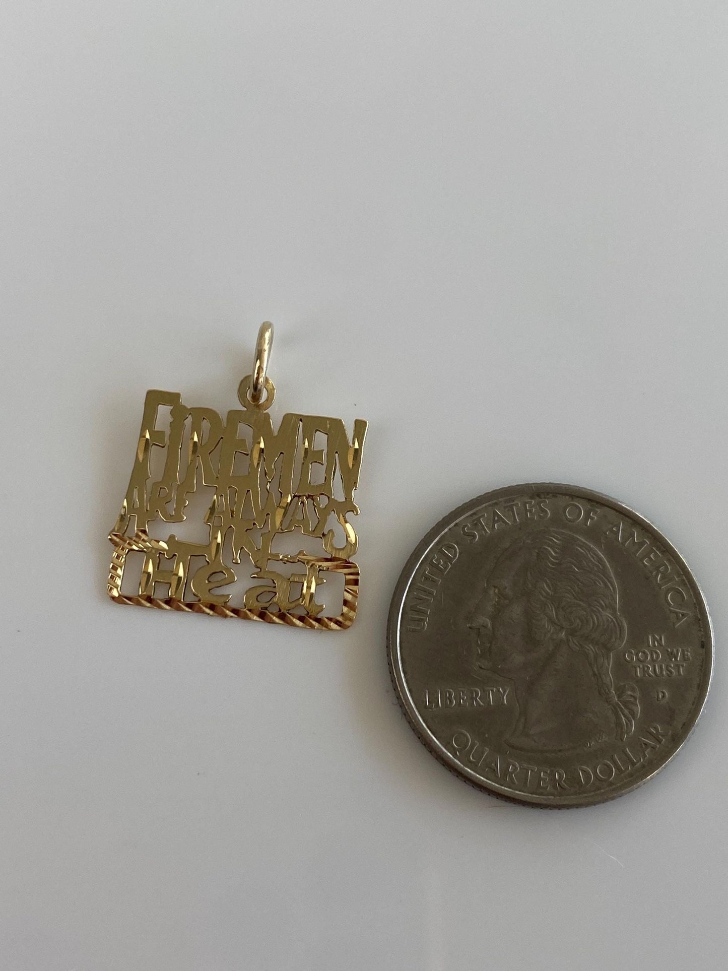 Vintage Solid 14k Yellow Gold Diamond Cut 'Firemen Are Always in Heat' Charm