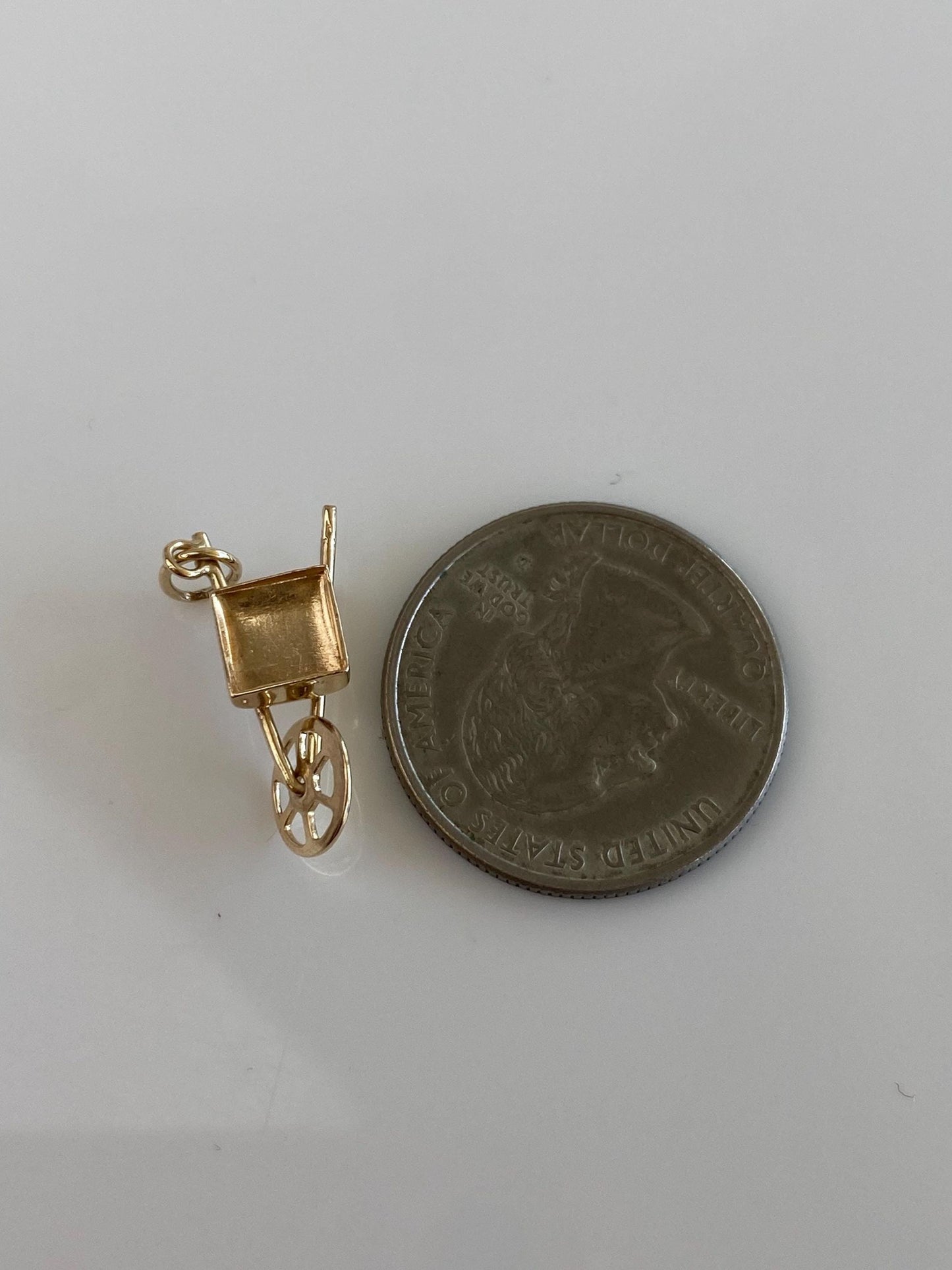 Vintage Solid 9k Yellow Gold Wheelbarrow Charm