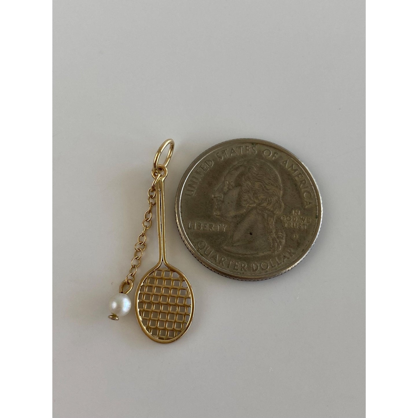 Vintage 14k Yellow Gold Pearl Tennis Racket & Ball Charm