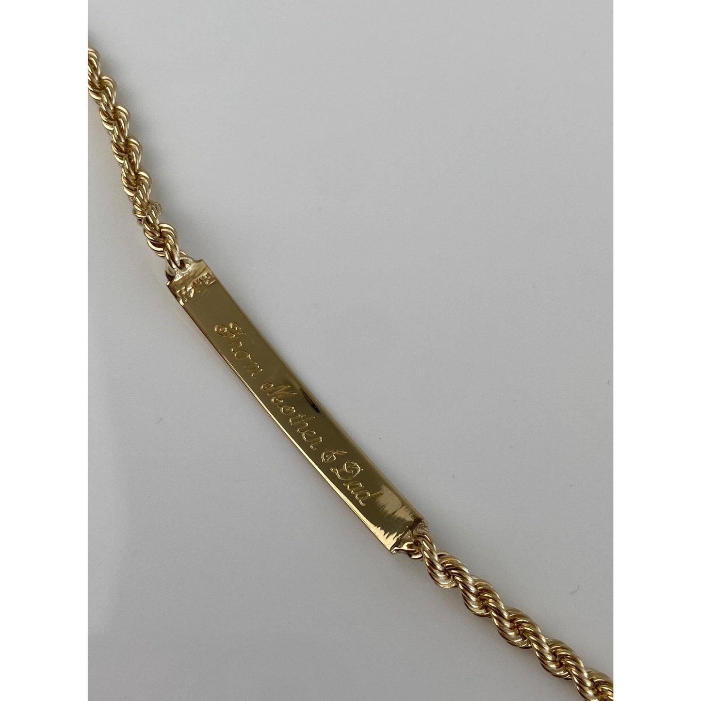 Vintage Solid 14k Yellow Gold Rope Chain ID Bracelet - 6 inches