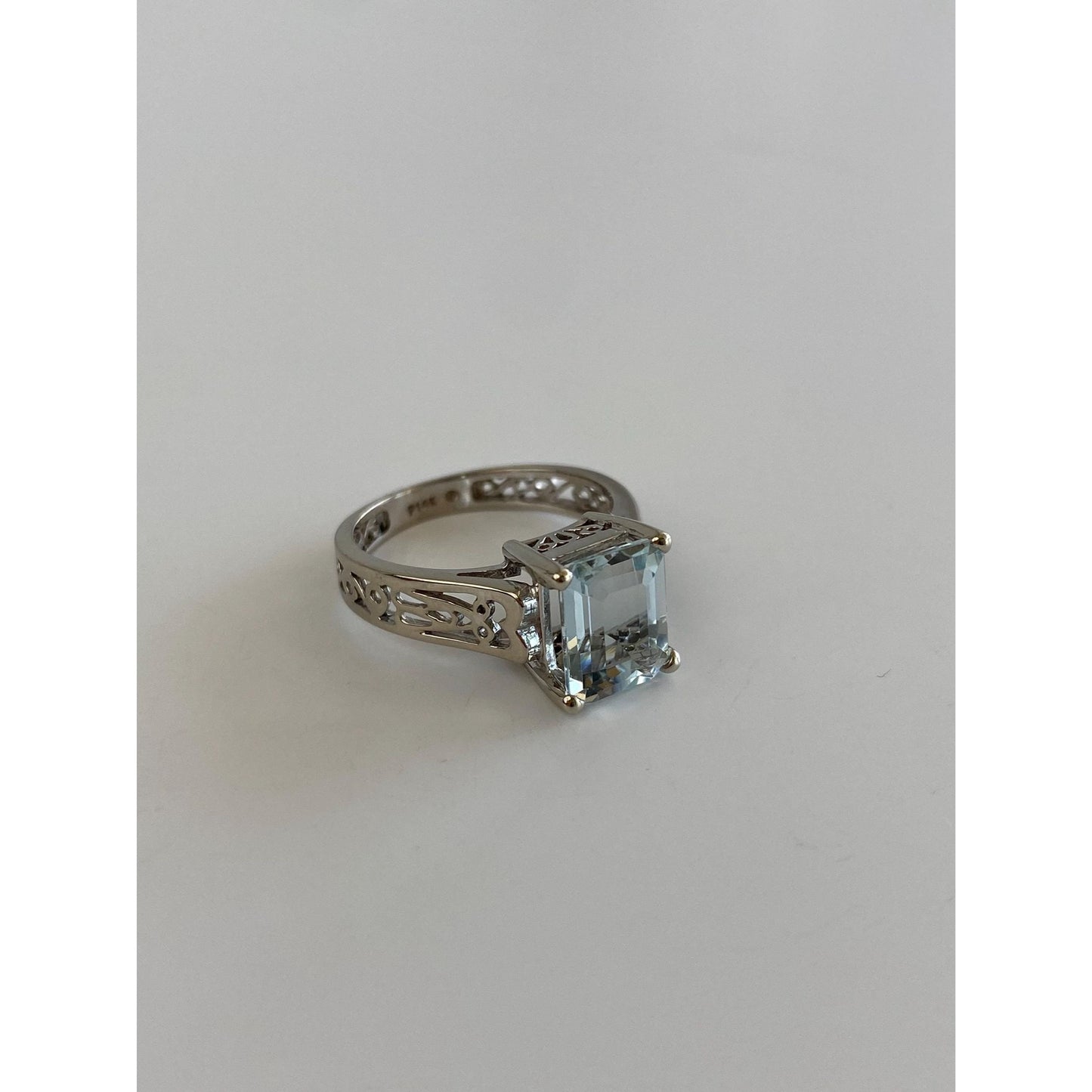 Vintage Solid 14k White Gold Diamond Aquamarine Ring - Size 5.75