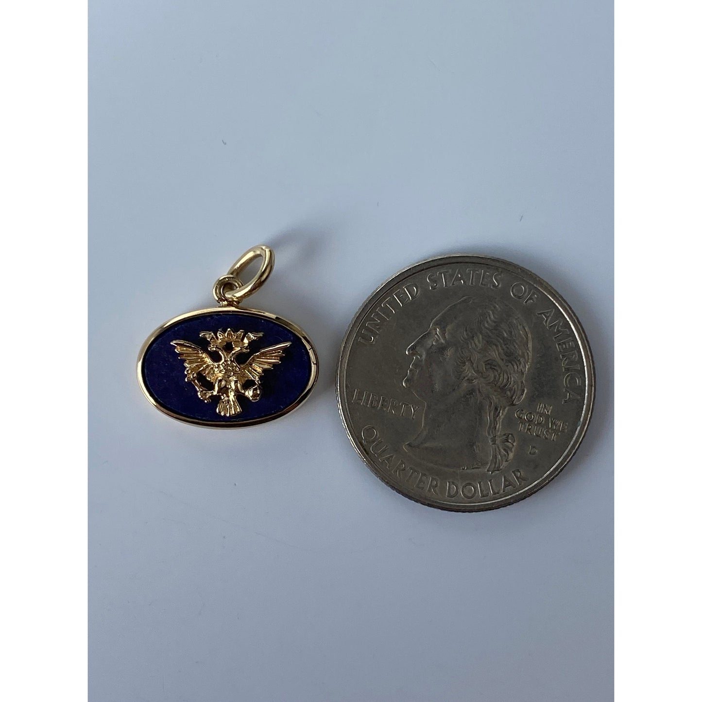 Vintage Solid 14k Yellow Gold Lapis Lazuli Eagle Charm