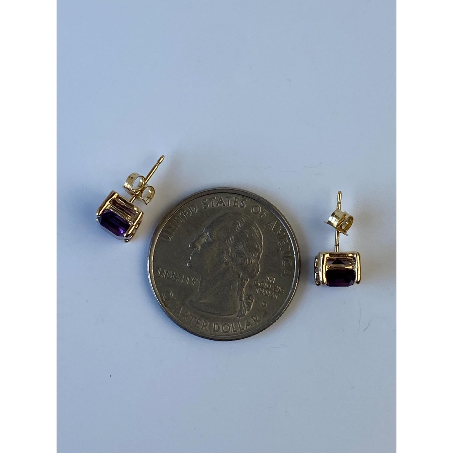 Vintage Solid 14k Yellow Gold Amethyst Stud Earrings